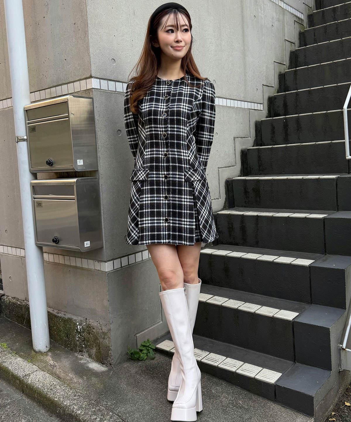 バイアスチェックツイードミニワンピース