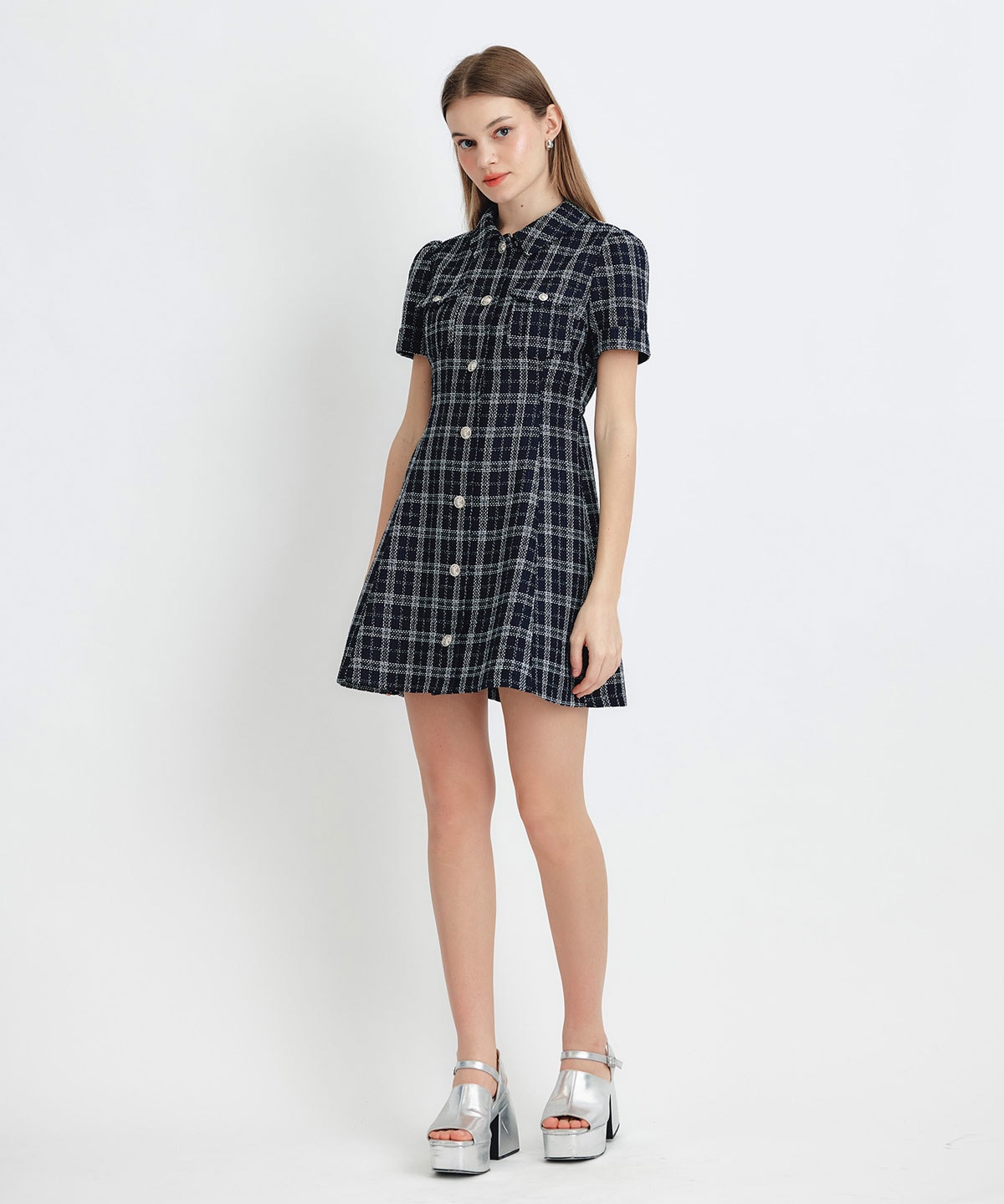 サマーツイードチェックシャツミニワンピース