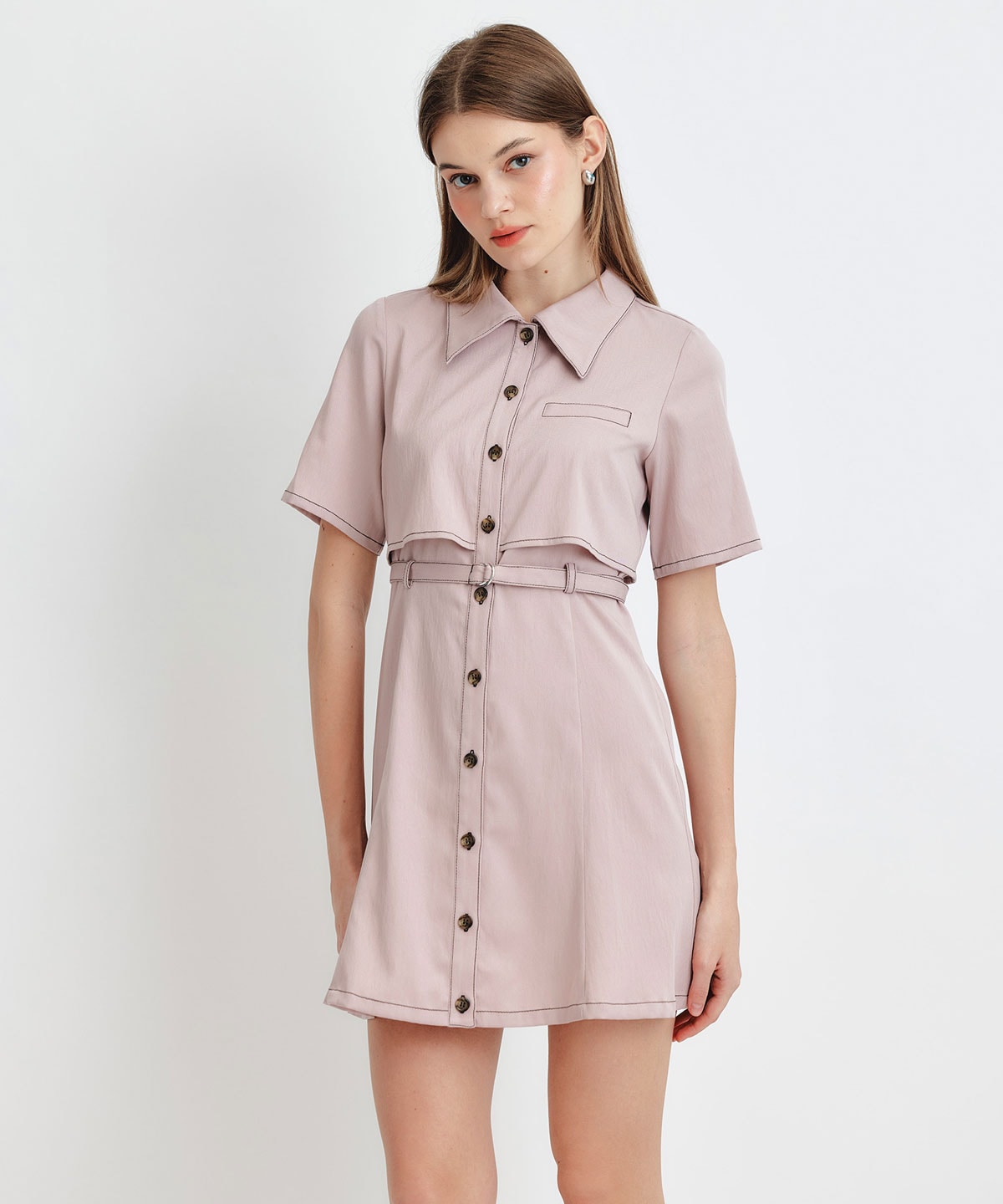 レイヤードライクコントラストフレアミニワンピース