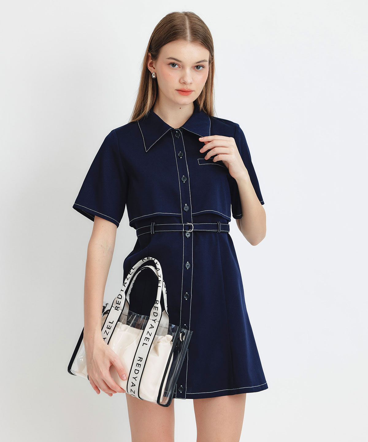 レイヤードライクコントラストフレアミニワンピース