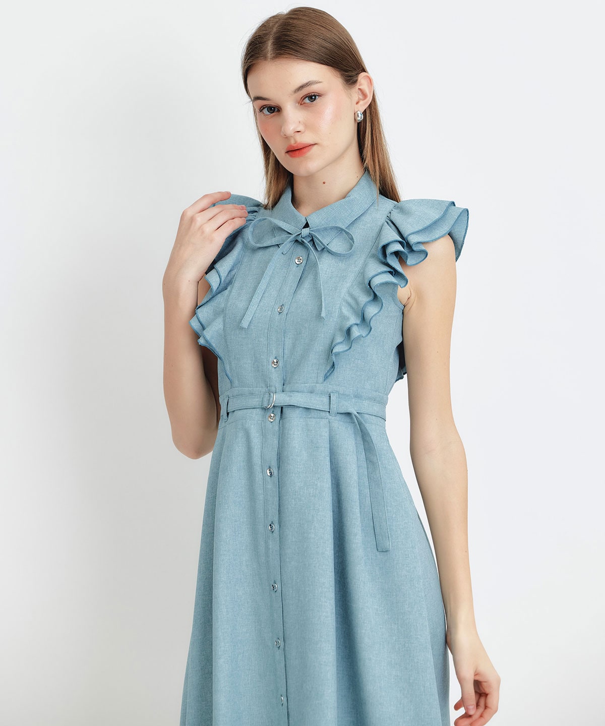 フリルシャツフレアロングワンピース