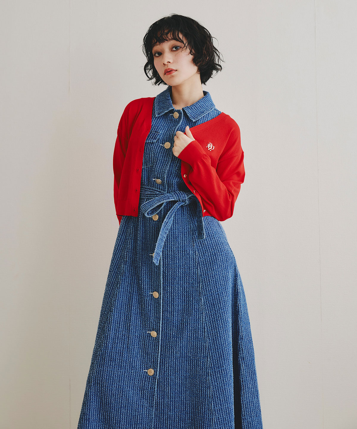 レーザーカットデニムロングシャツワンピース