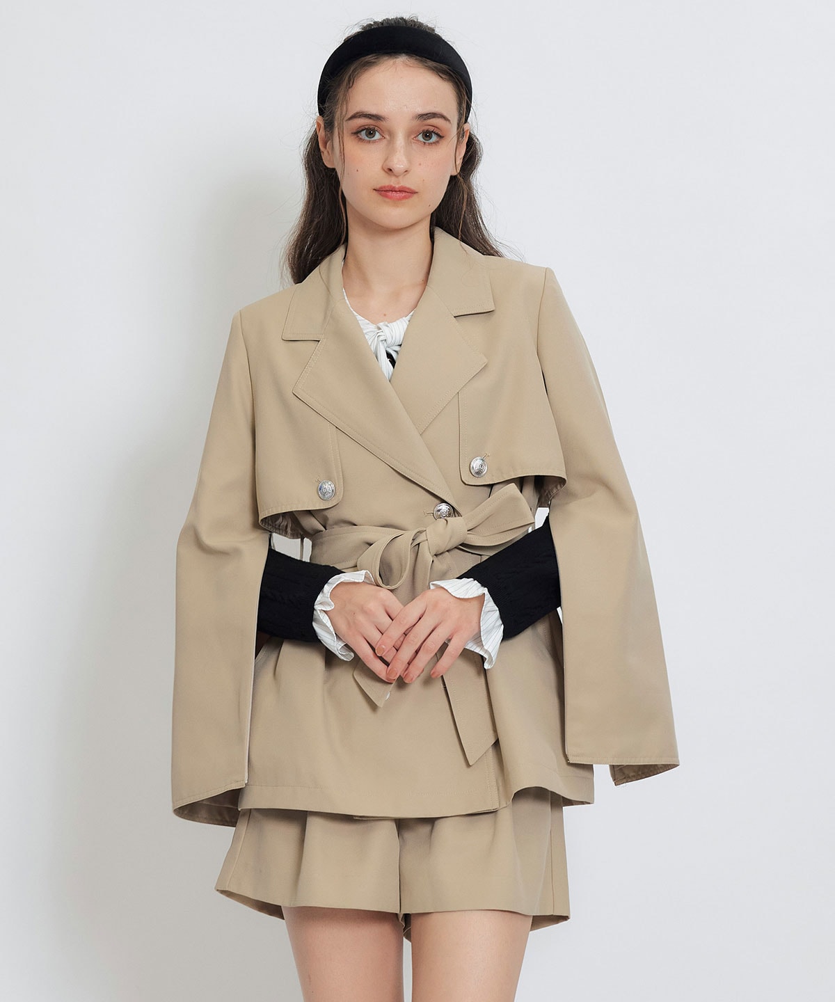 【セットアップ可能】2WAYエンブレムボタンミドルトレンチコート