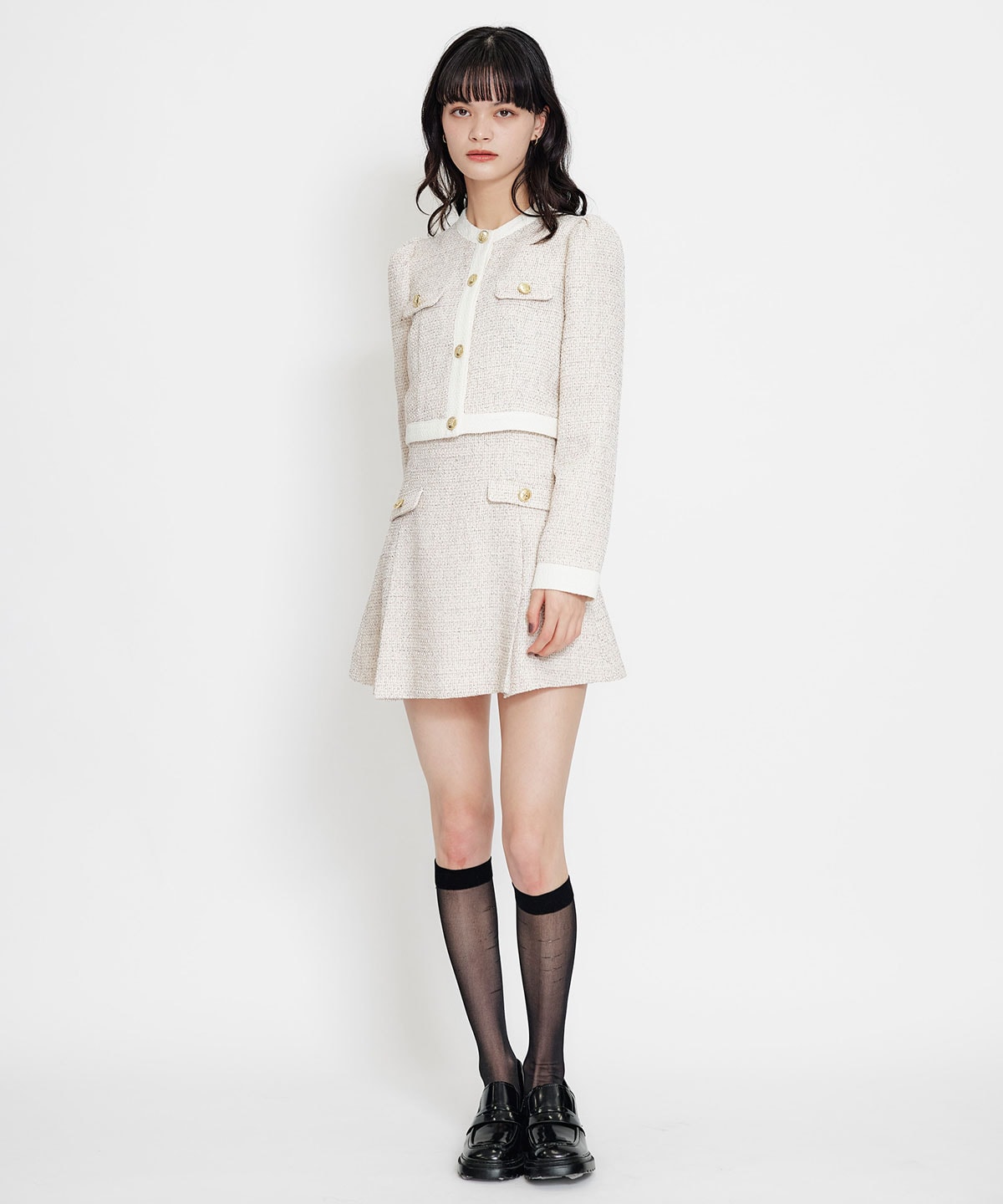 【セットアップ可能】スプリングツイードノーカラージャケット