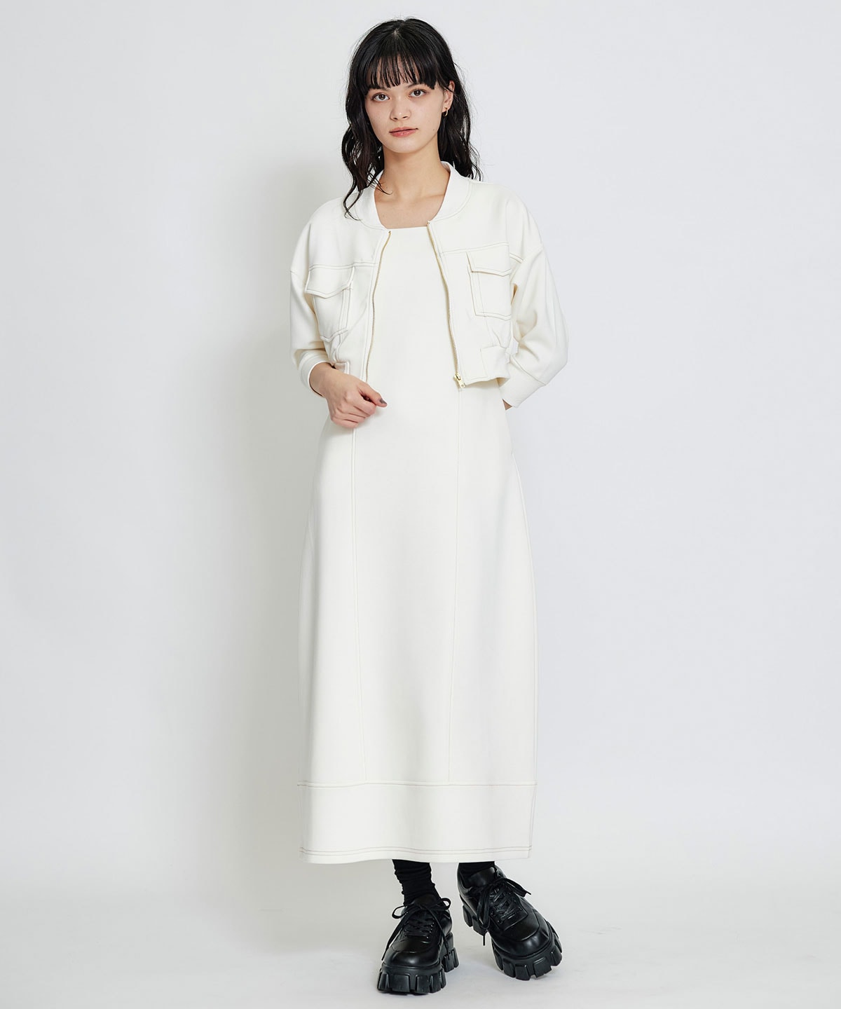 【セットアップ可能】バイカラーステッチカットブルゾン