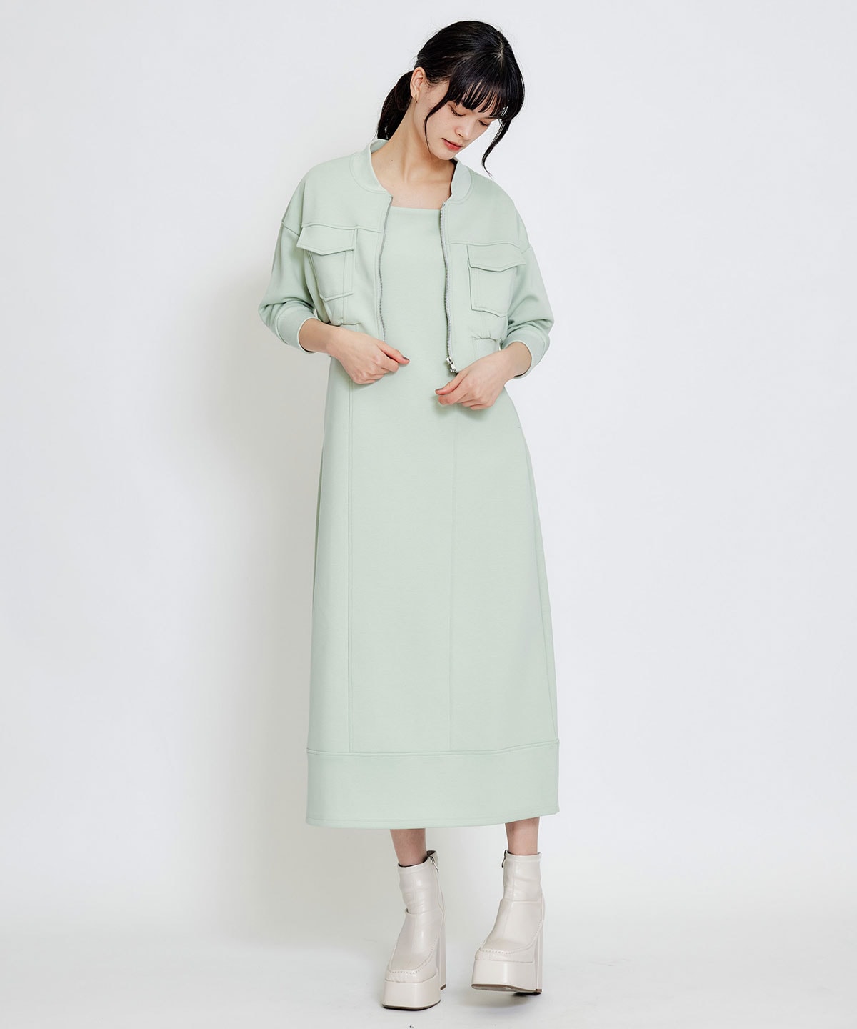 【セットアップ可能】バイカラーステッチカットブルゾン