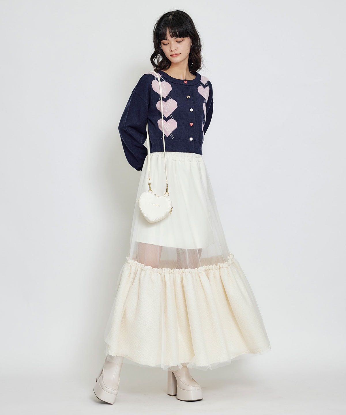 Love Me Heart アーガイルニットカーディガン