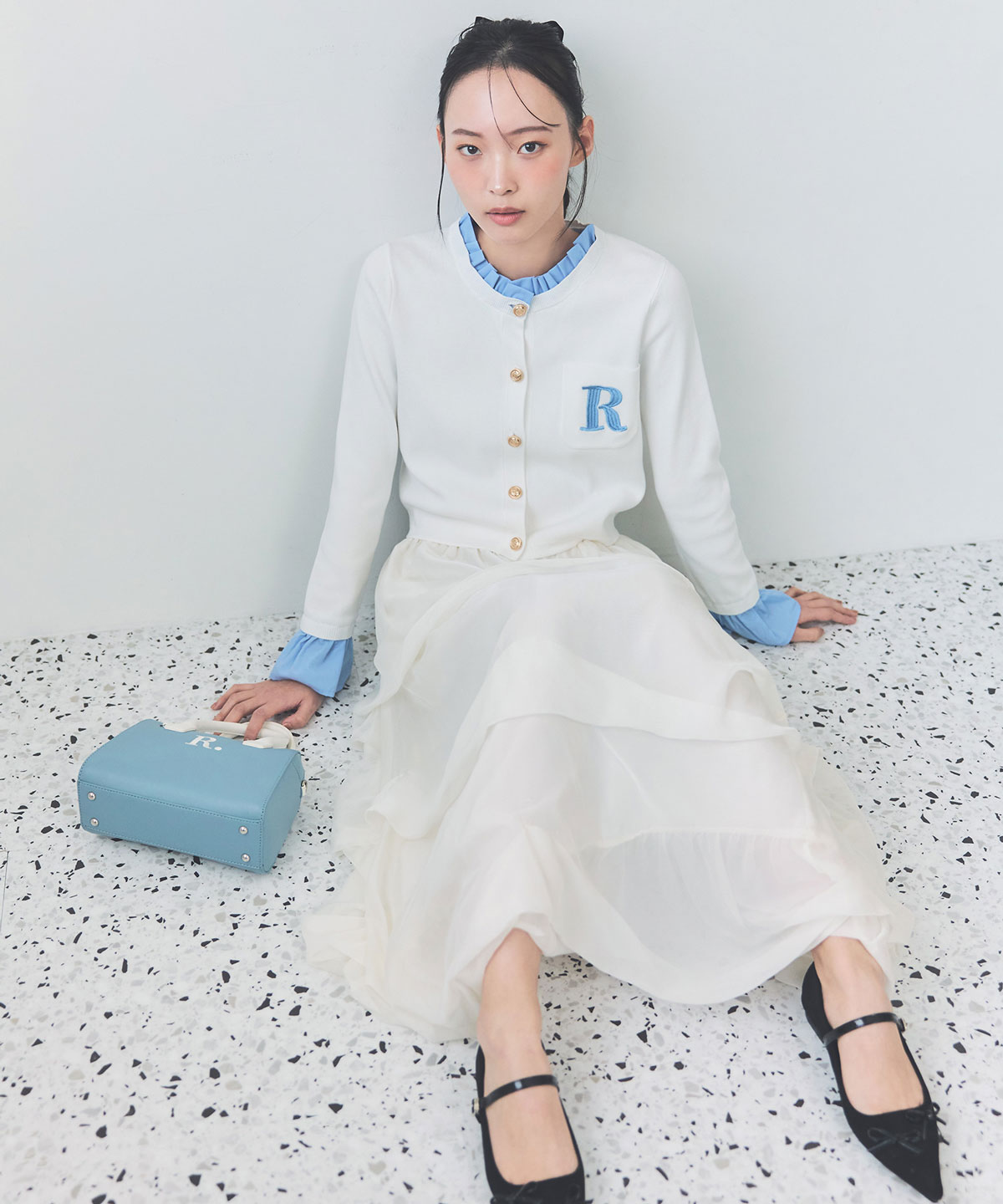 Rフリルレイヤードニットカーディガン