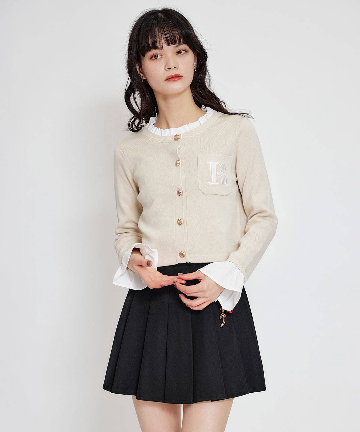 Rフリルレイヤードニットカーディガン