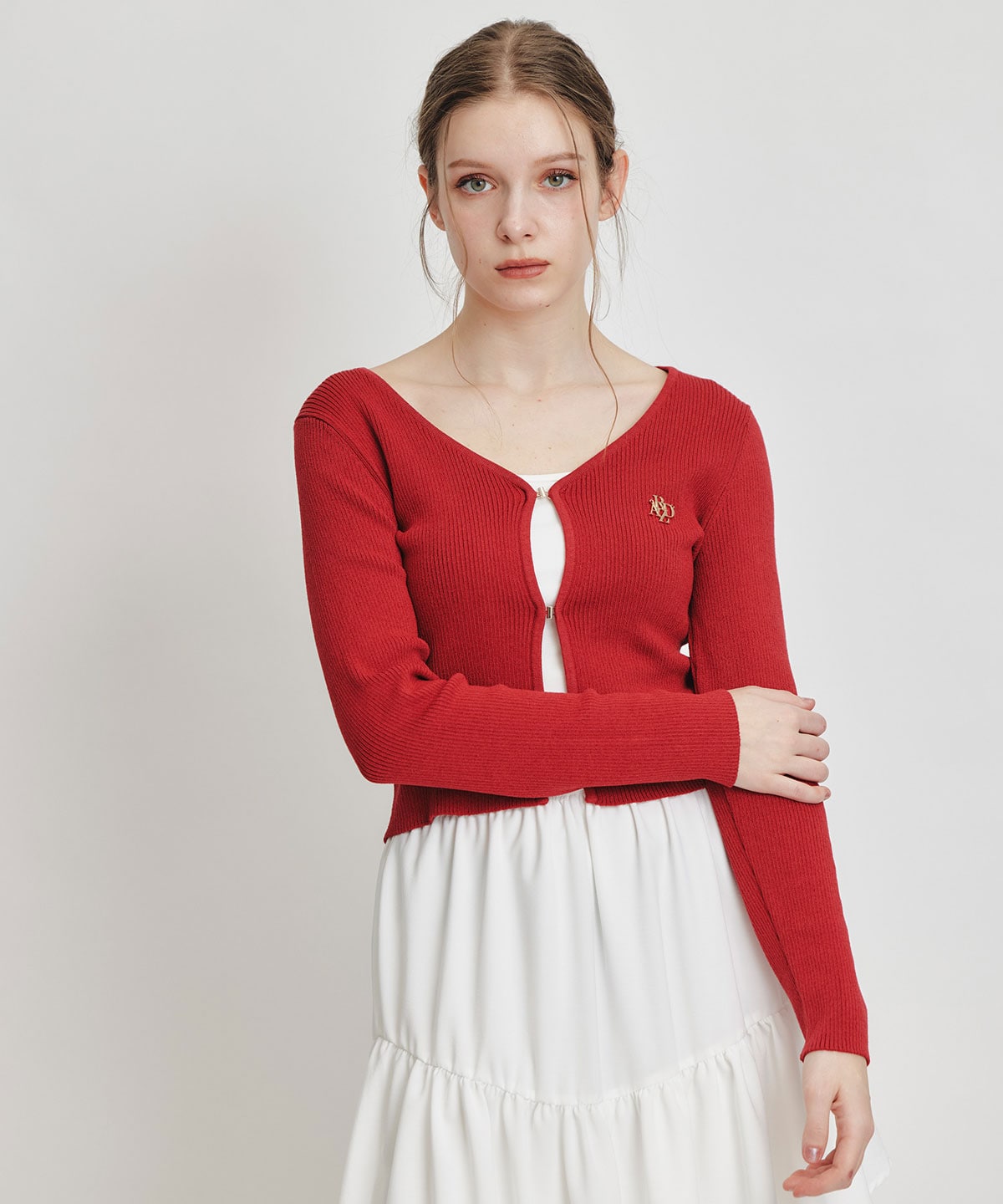 ロゴプレートリブニットカーディガン