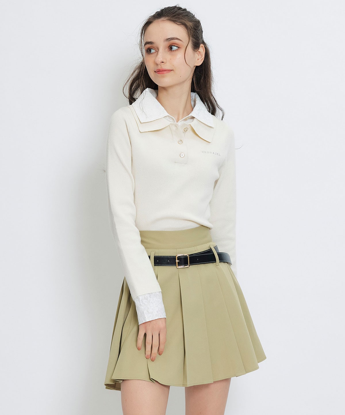 ダブルレースカラーポロニットプルオーバー