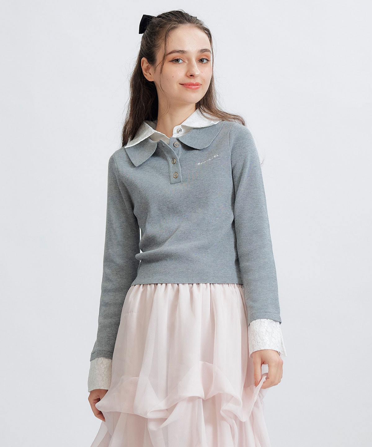 ダブルレースカラーポロニットプルオーバー