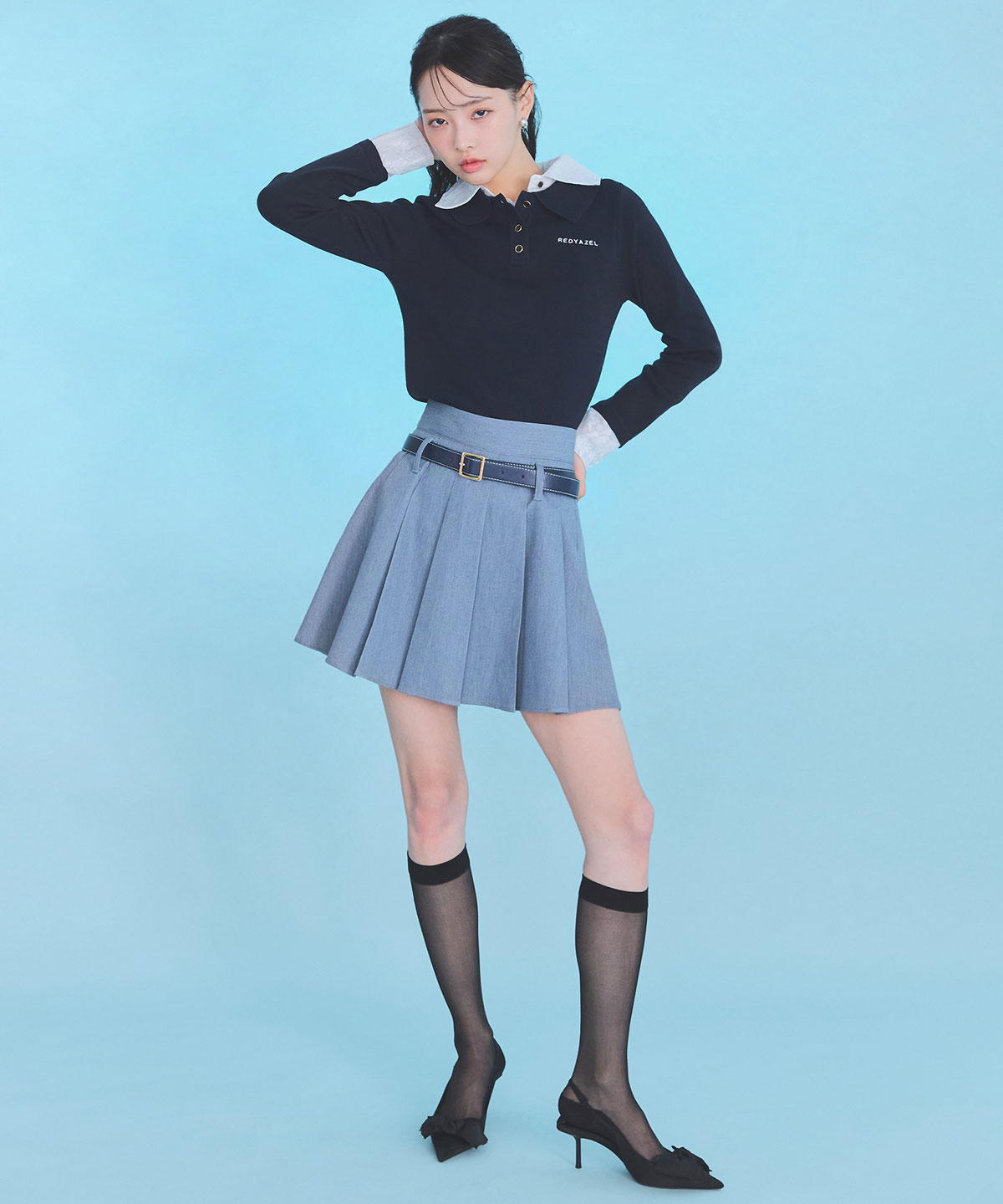 ダブルレースカラーポロニットプルオーバー