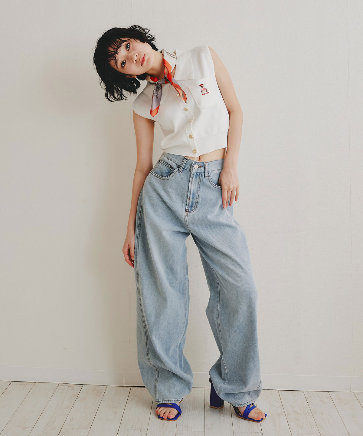 Azelyポロニットノースリーブプルオーバー