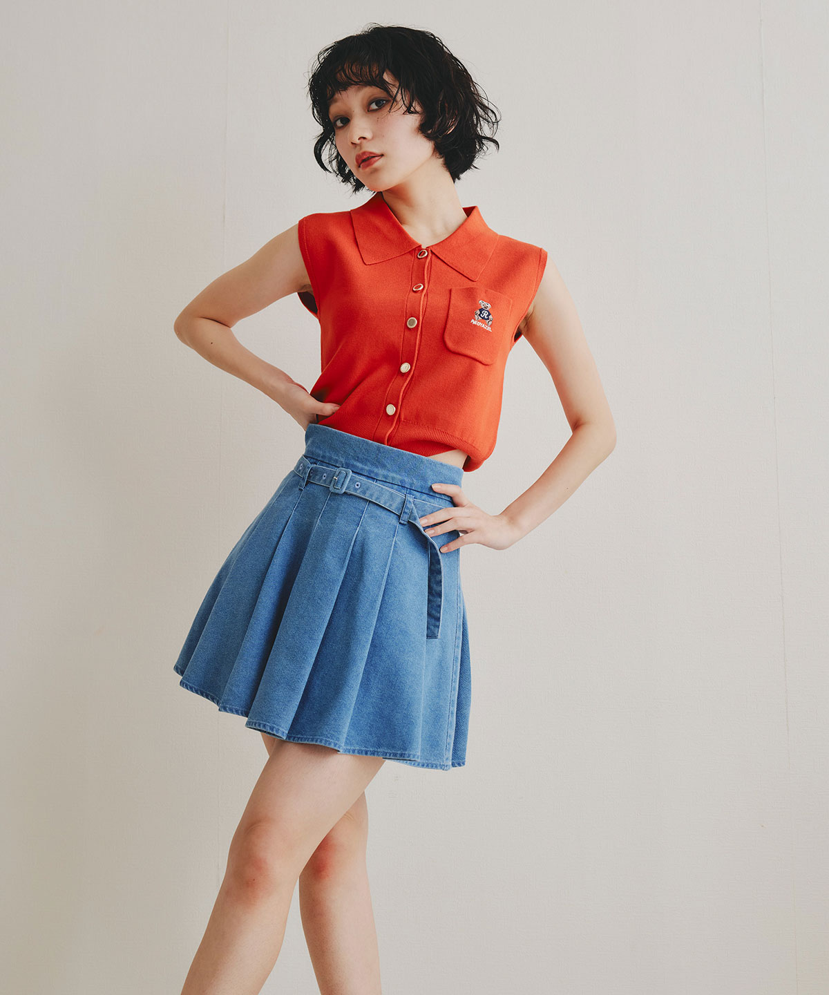 Azelyポロニットノースリーブプルオーバー