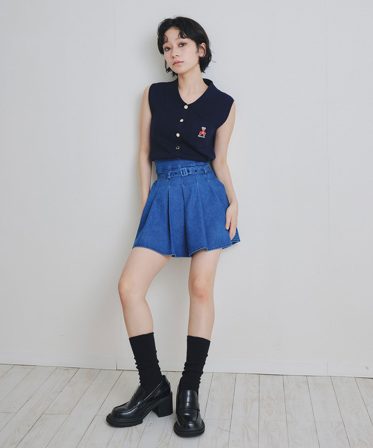 Azelyポロニットノースリーブプルオーバー