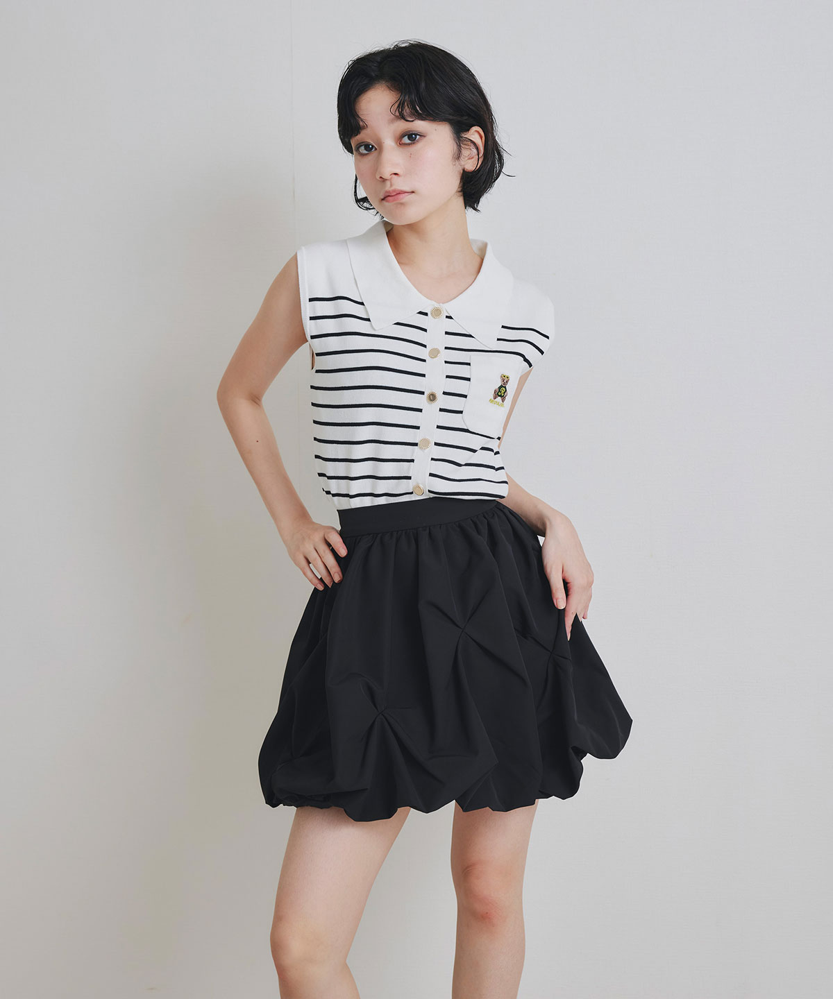 Azelyポロニットノースリーブプルオーバー