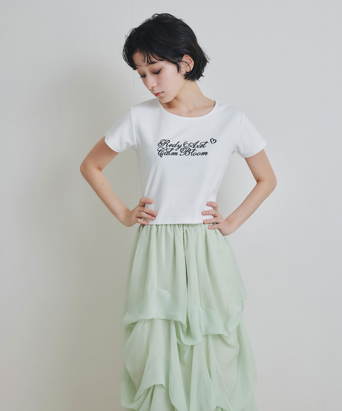 カリグラフィーロゴエンブロイダリークロップドTシャツ
