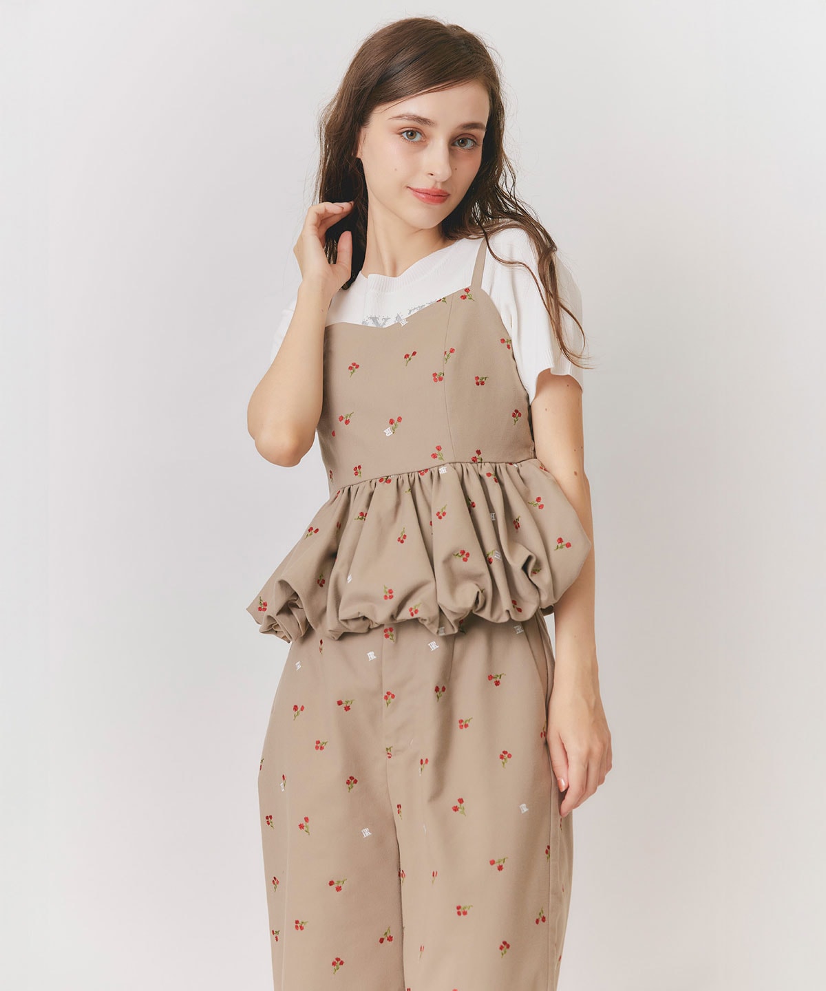 【Fleur monogram Series】フルールモノグラムエンブロイダリーバルーンペプラムビスチェ
