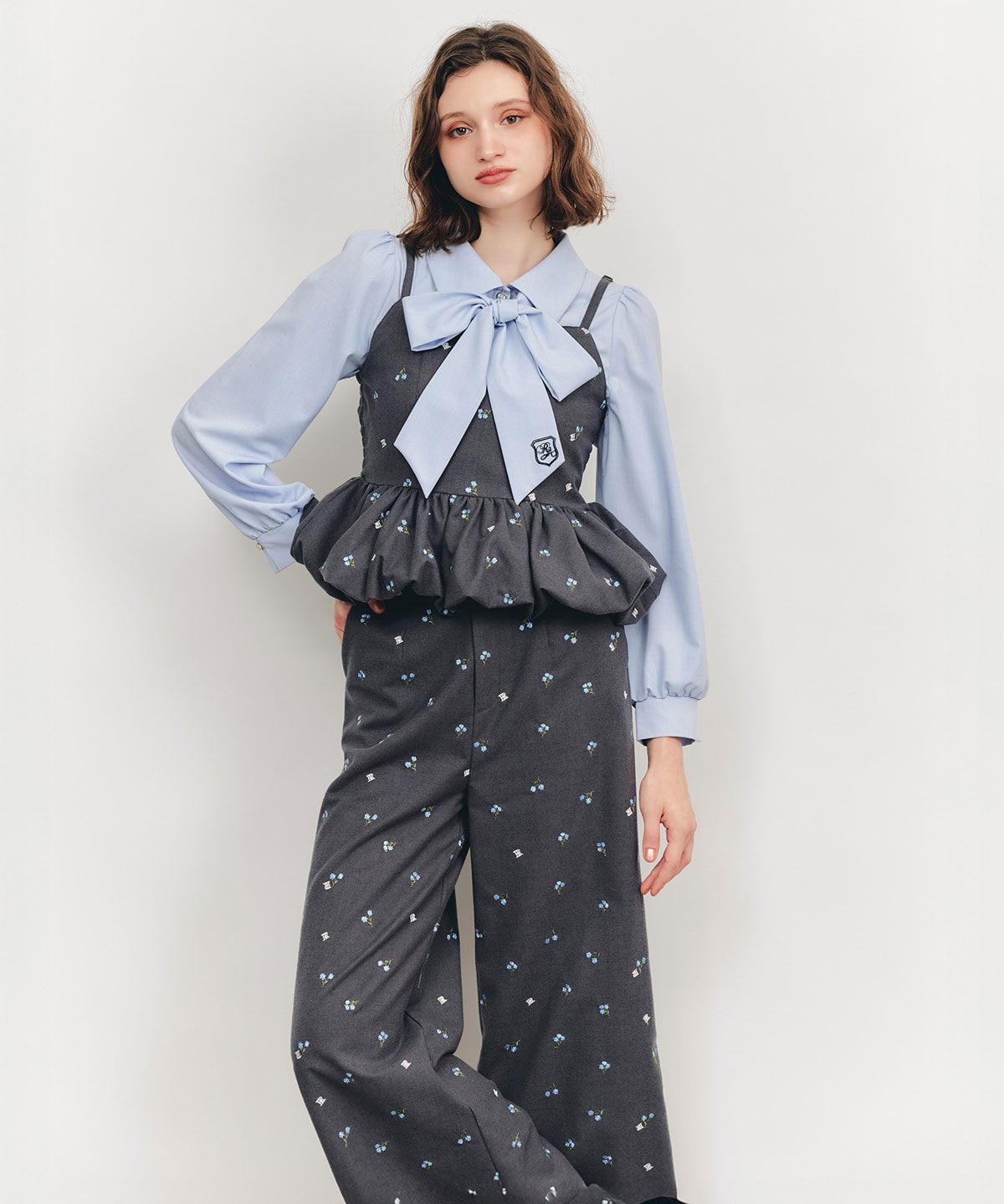 【Fleur monogram Series】フルールモノグラムエンブロイダリーバルーンペプラムビスチェ