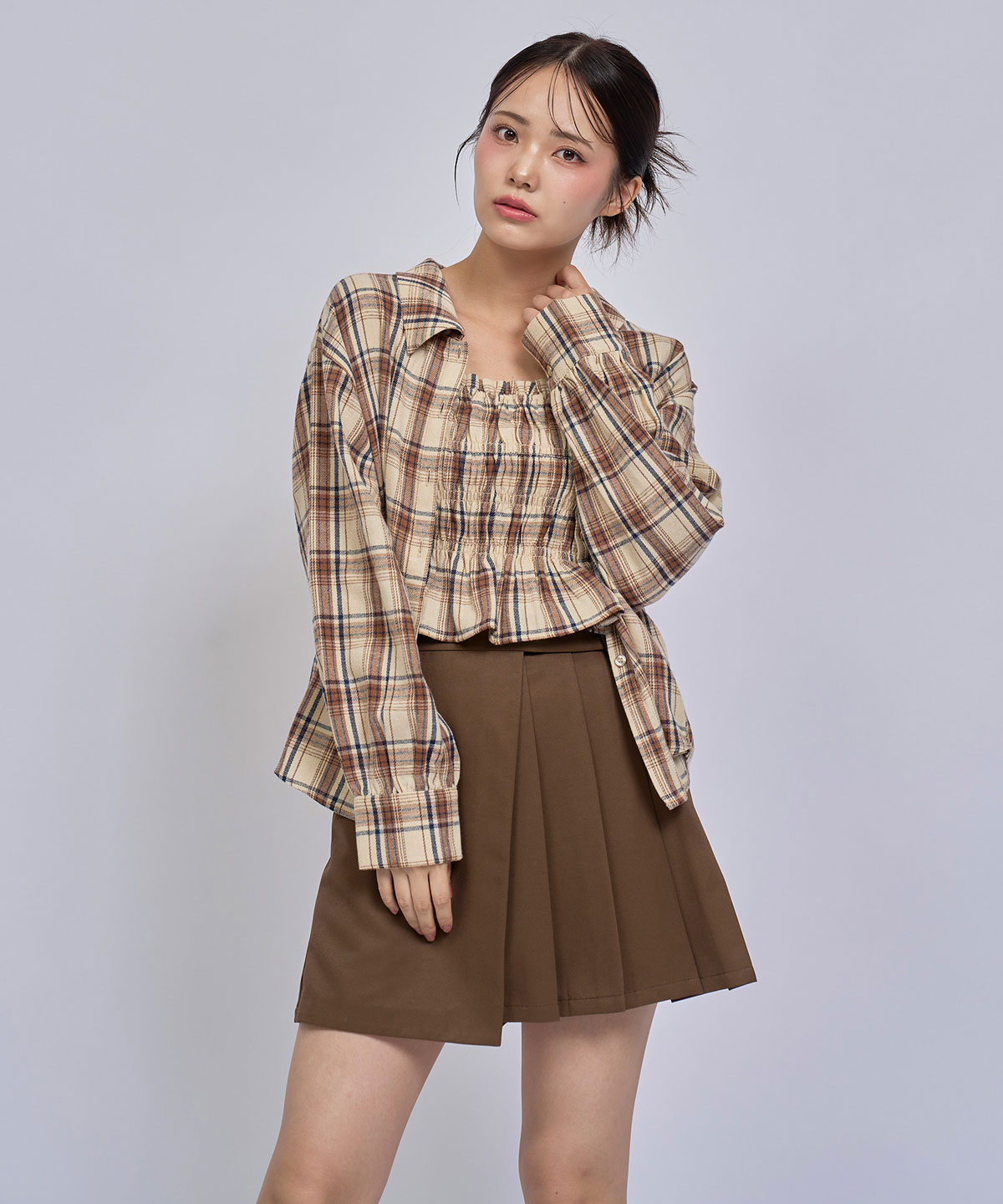 【=LOVE 大場花菜さん着用】チェックビスチェ×シャツセット