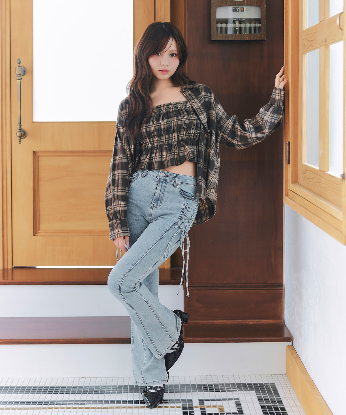 【=LOVE 大場花菜さん着用】チェックビスチェ×シャツセット