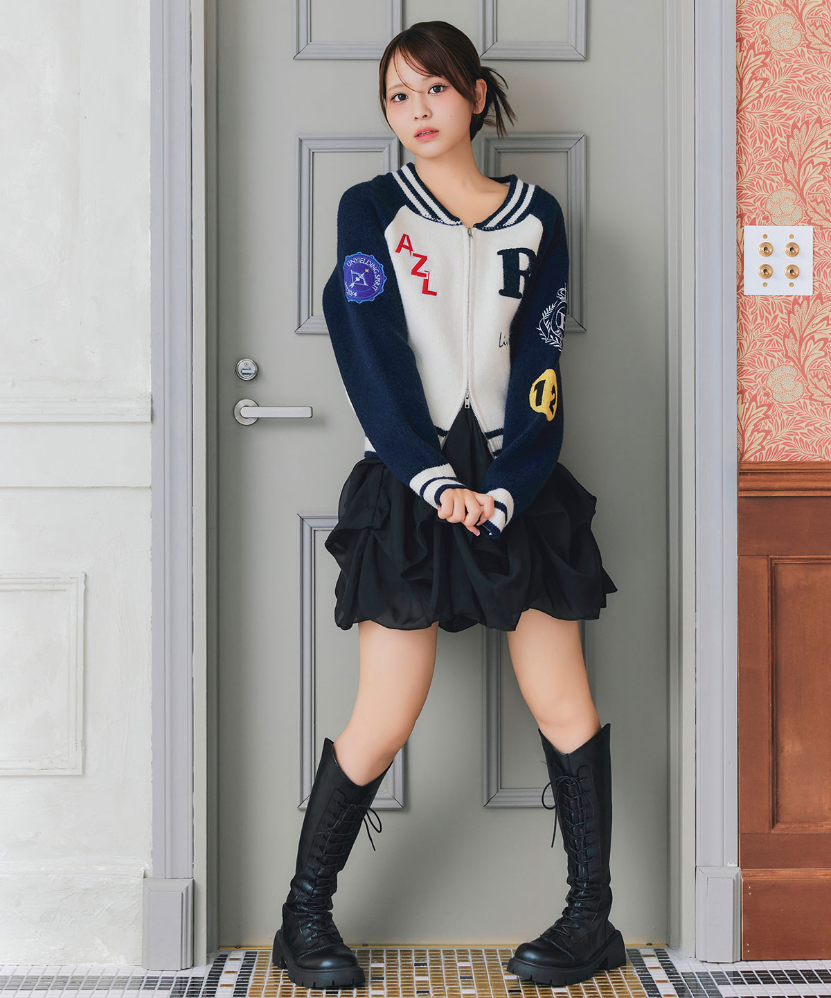 【=LOVE 大場花菜さん着用】ボリュームタックシフォンミニスカート