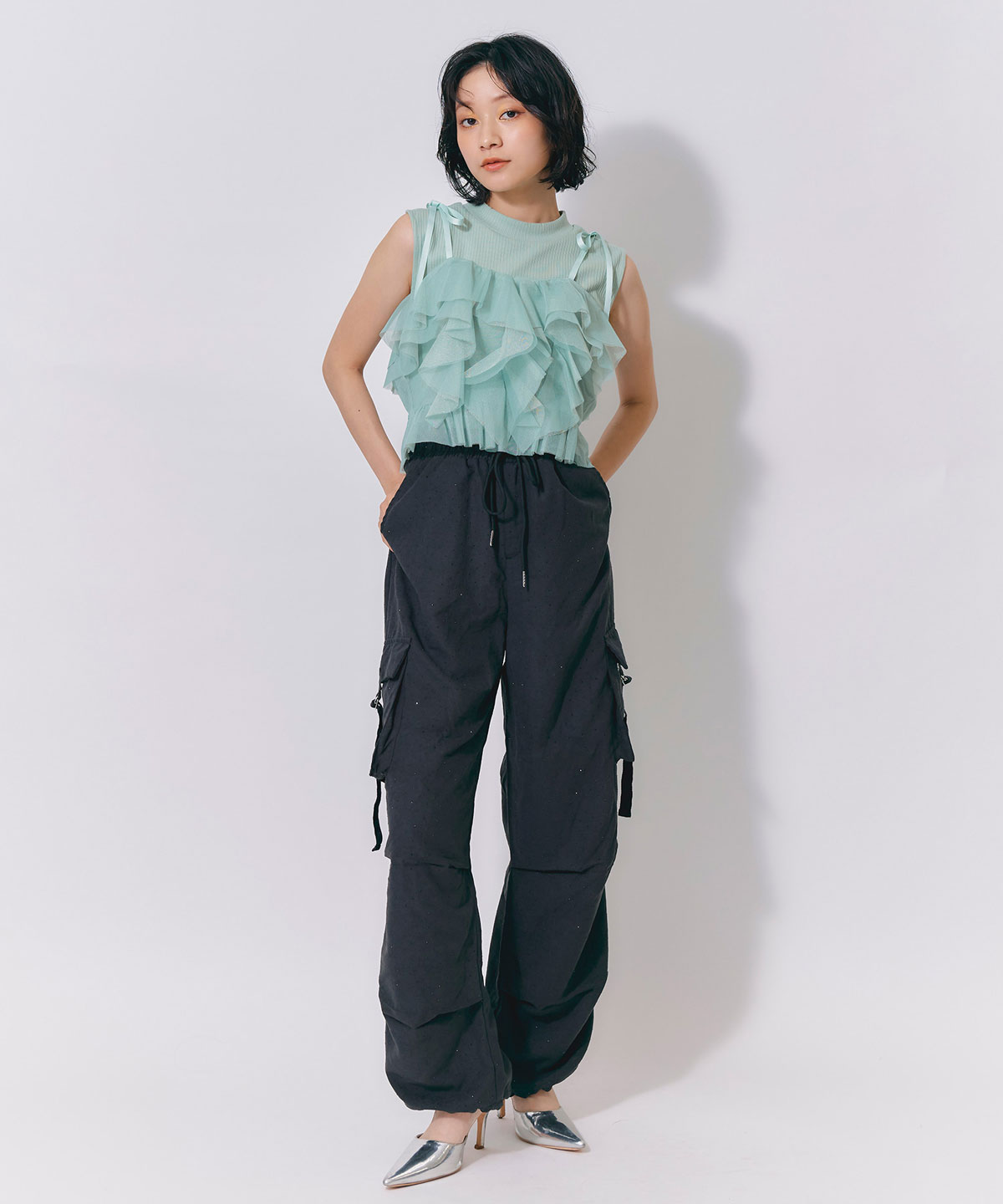 ラインストーンホットフィットカーゴパンツ