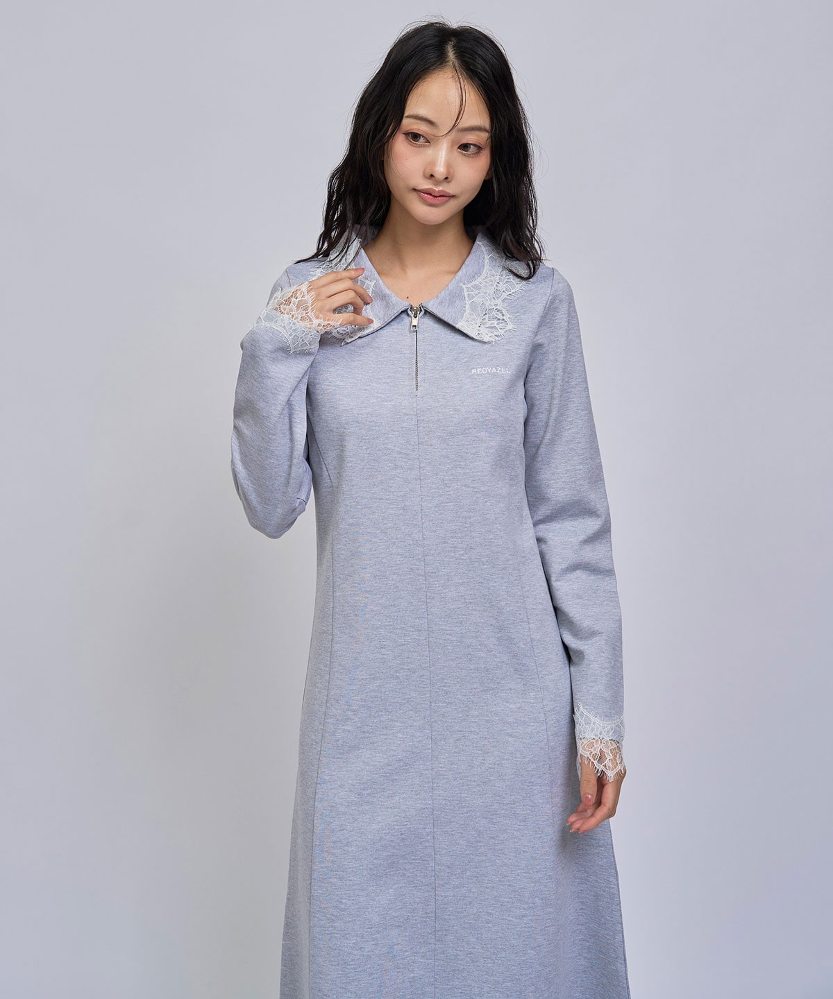 レーストリムハーフZIPポロカットロングワンピース