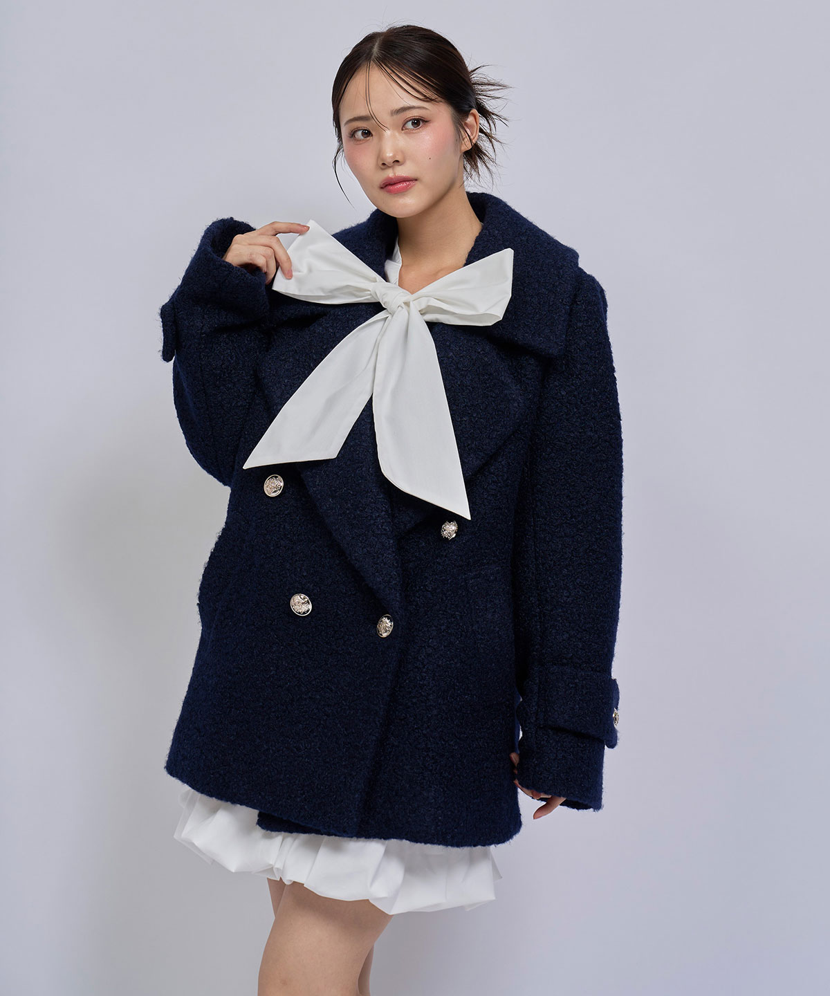 【=LOVE 大場花菜さん着用】GOLDボタンボアダブルコート