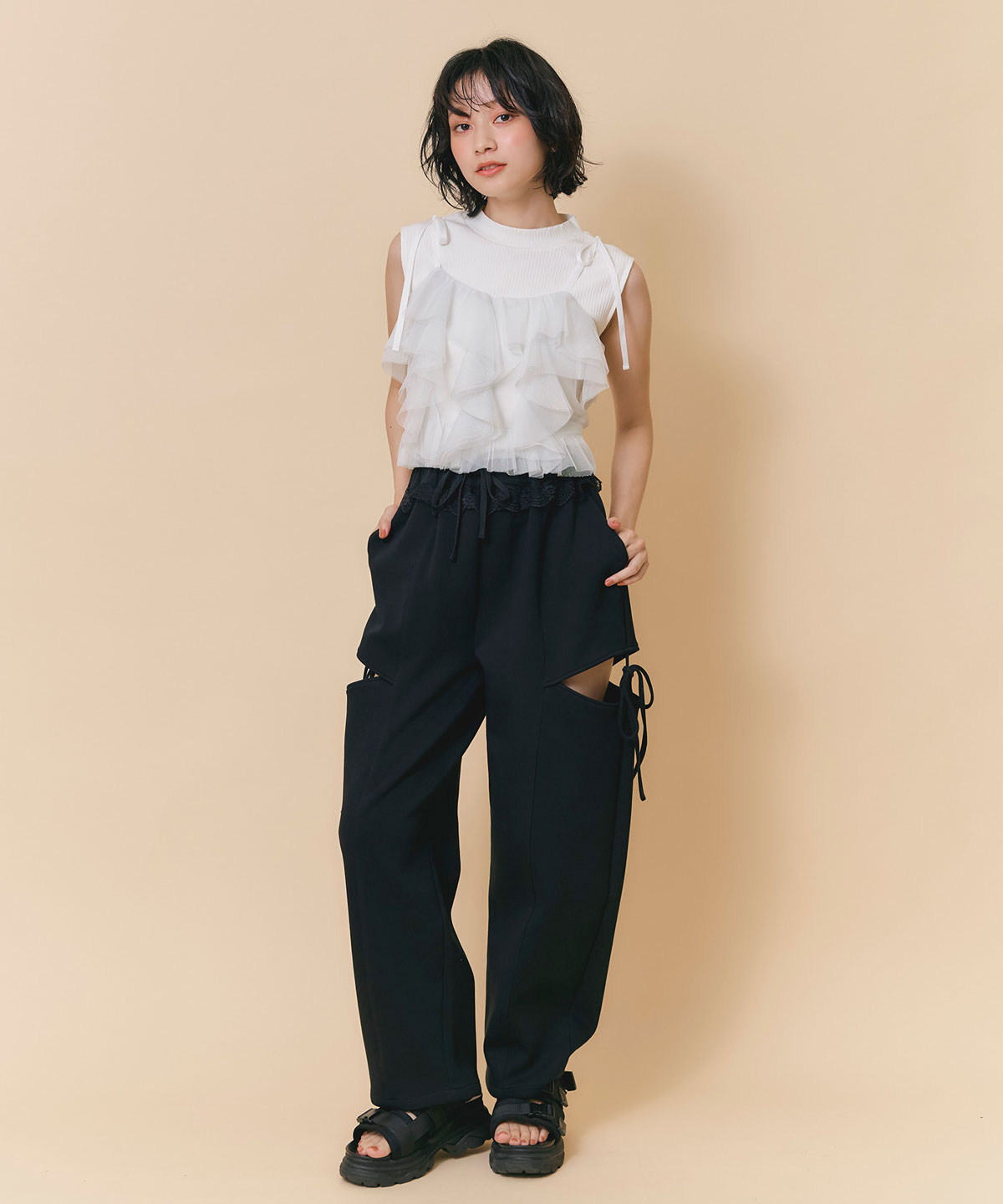 ショルダーリボンビスチェ×ノースリーブニット