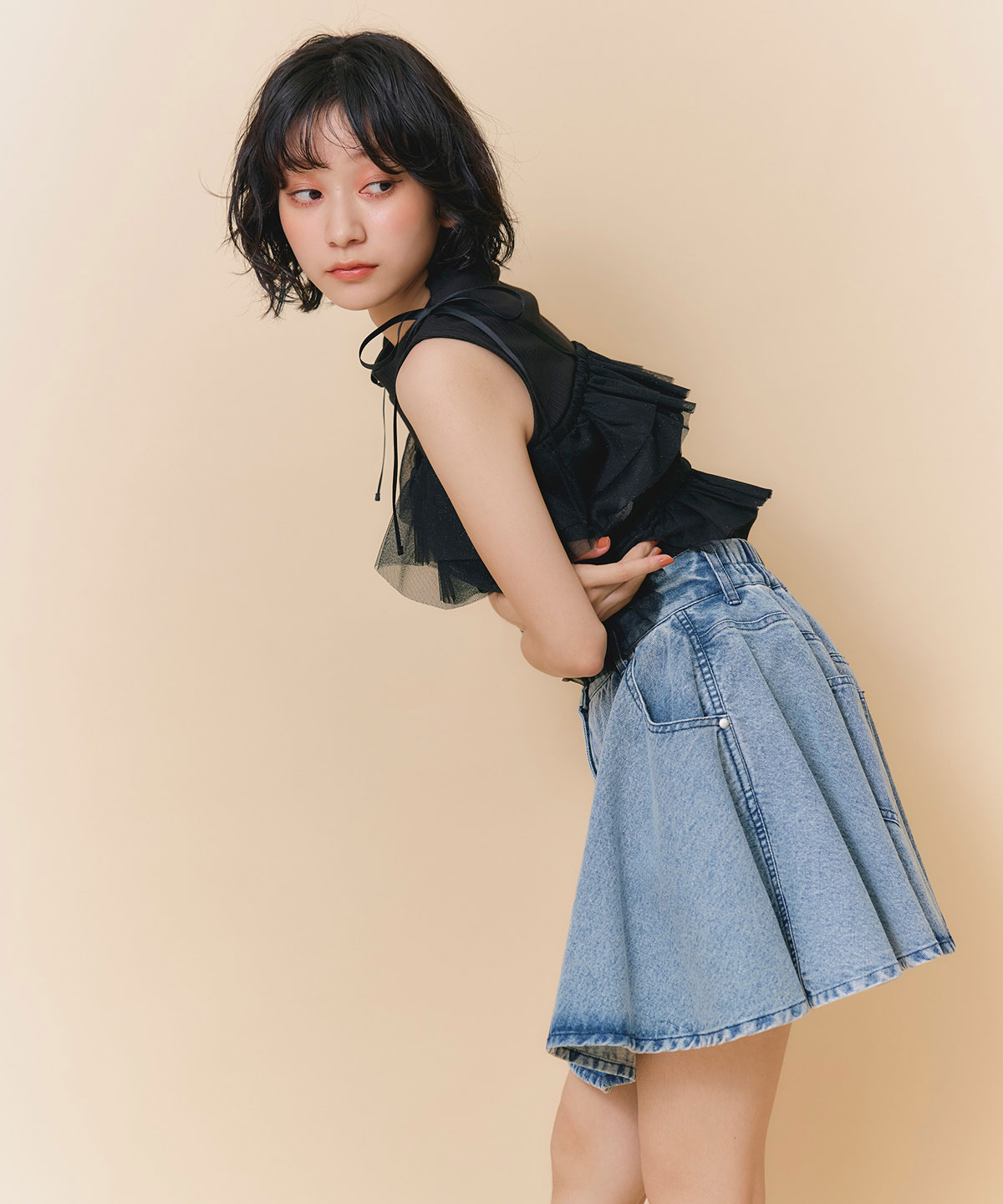 ショルダーリボンビスチェ×ノースリーブニット