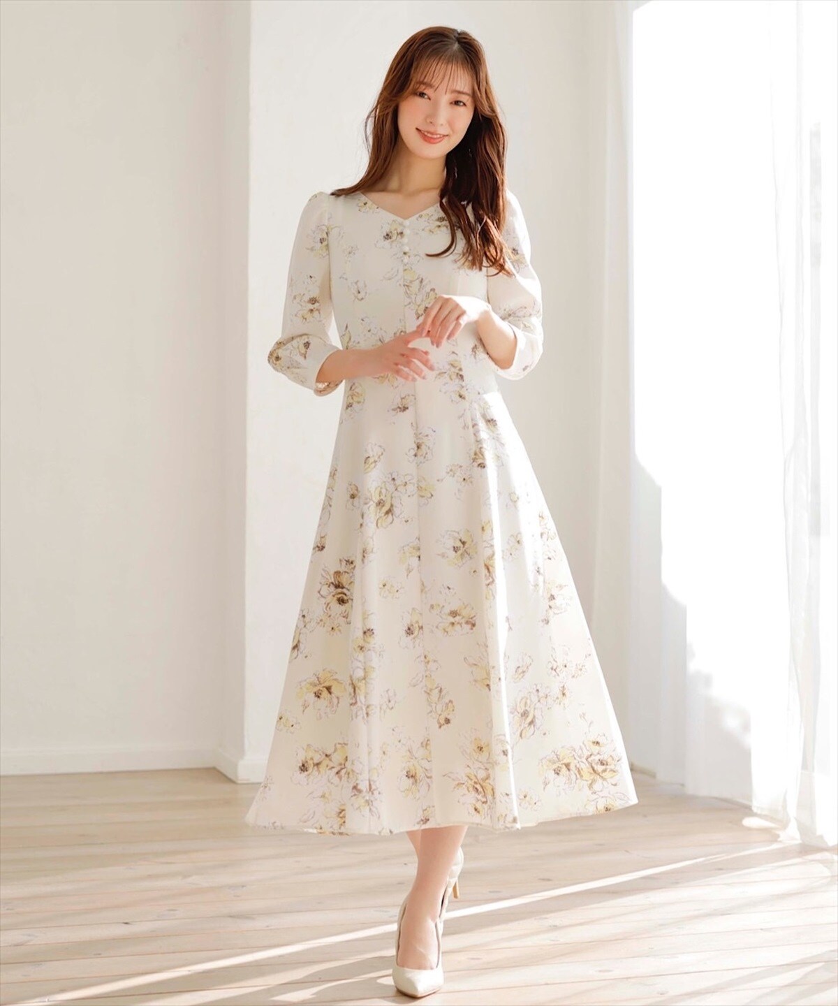 オリジナル水彩フラワープリンセスラインワンピース S イエロー系花柄 Swingle 公式オンラインショップ バーンデストローズ オリジナル水彩フラワープリンセスラインワンピース S イエロー系花柄 Swingle 公式オンラインショップ バーンデストローズ