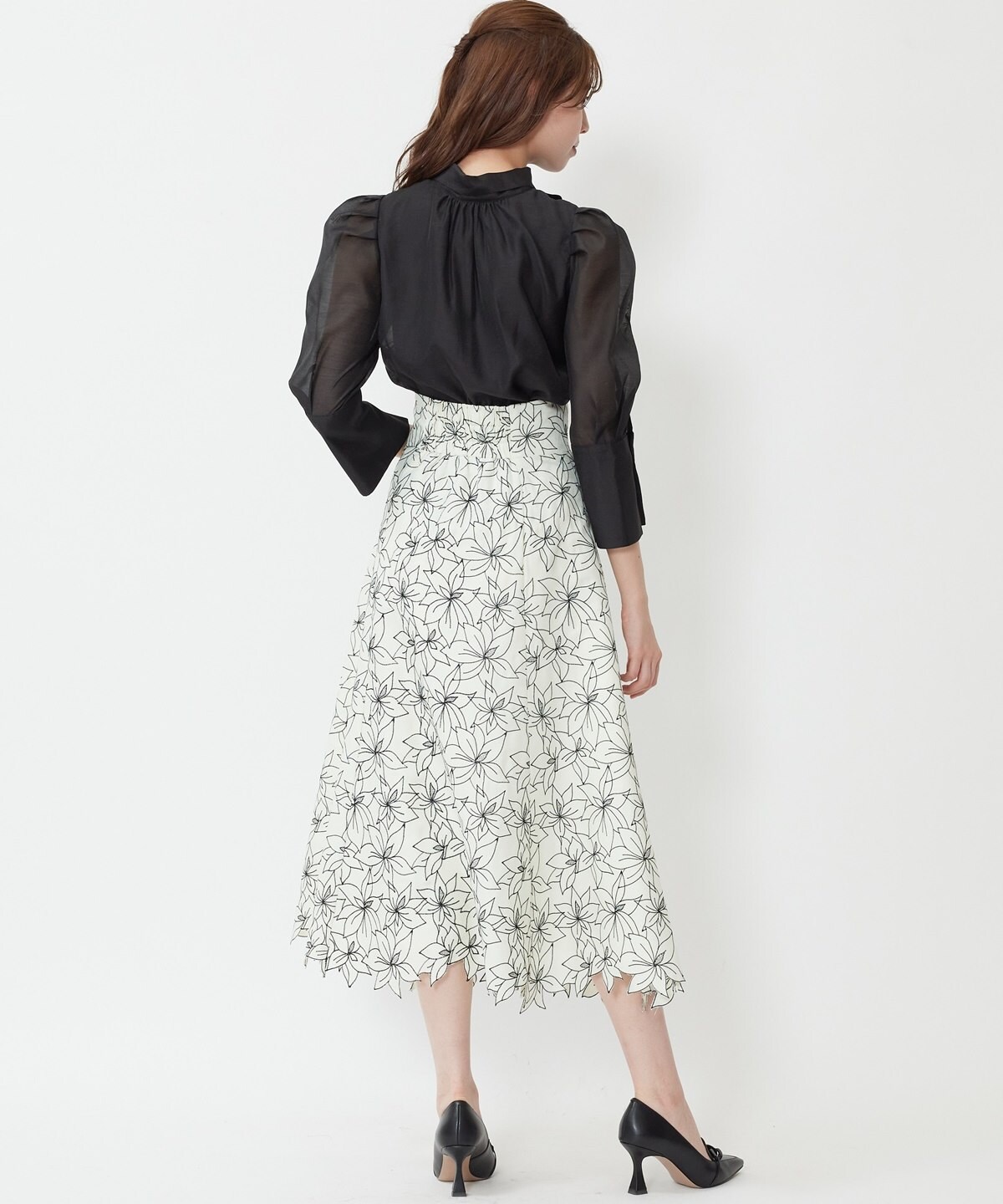 オリジナル刺繍フラワーフレアスカート
