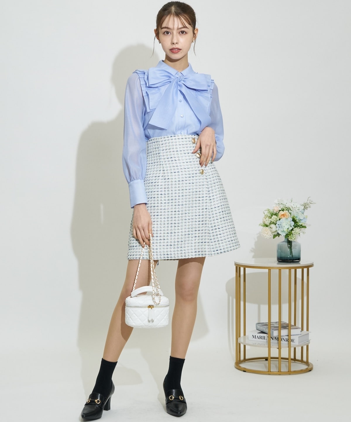 金ボタンミックスツイードミニスカート