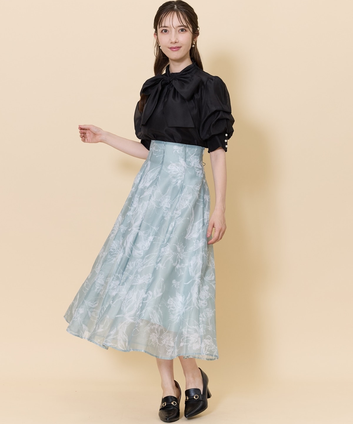 タックスリーブシアーボウタイブラウス