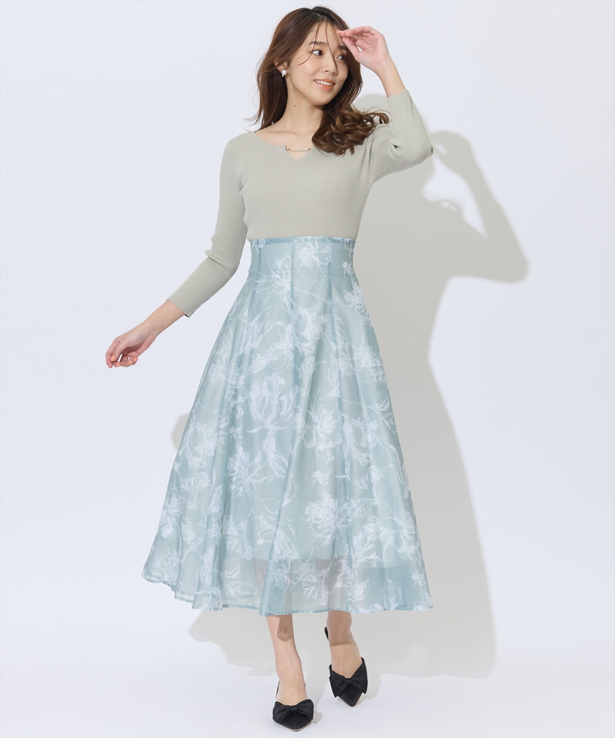 オリジナルシアースモーキーフラワーフレアスカート