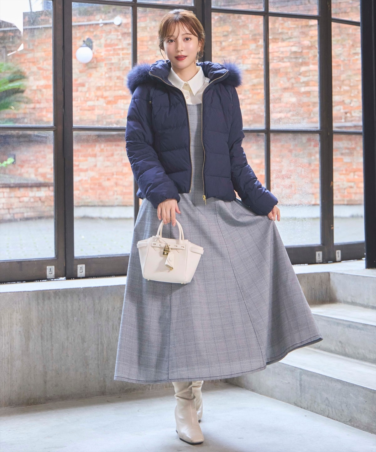 FOXファー付エレガンスショートダウンコート