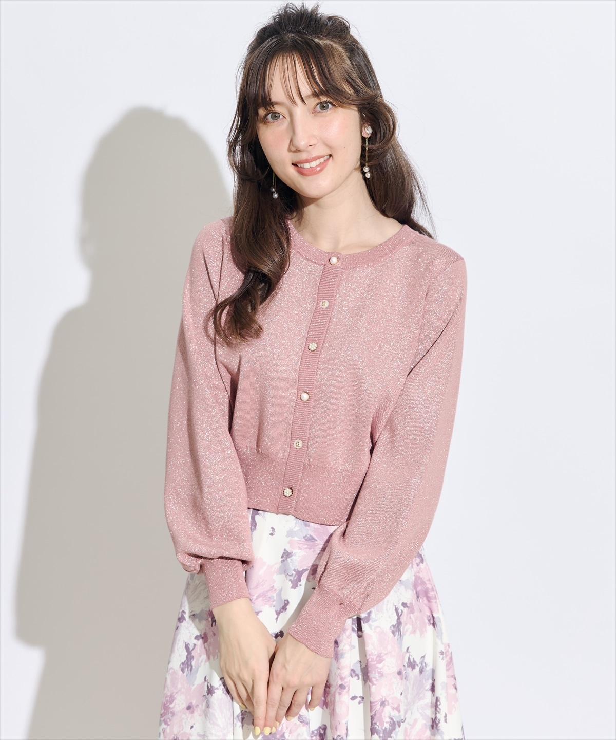 ベーシックマルチボタンラメニットカーディガン