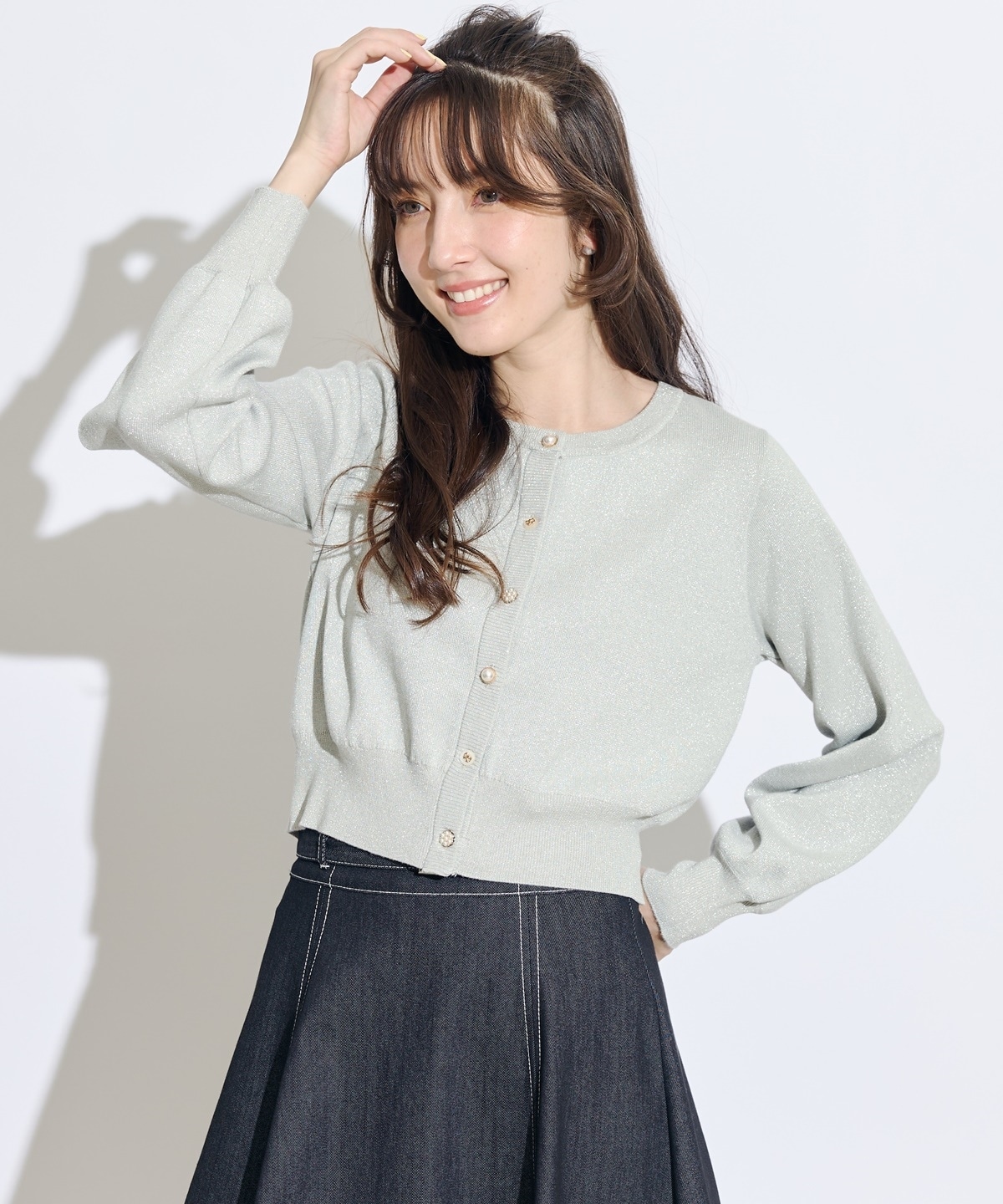 ベーシックマルチボタンラメニットカーディガン