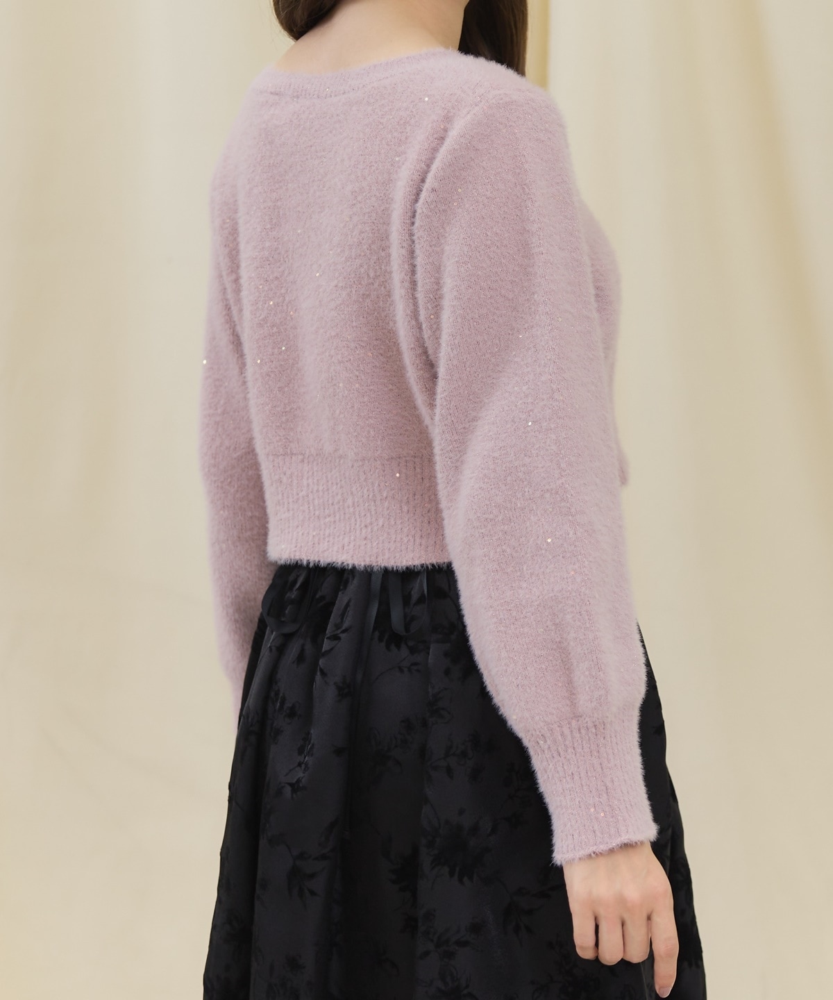 Vネックミニフラワースパンコールニットプルオーバー