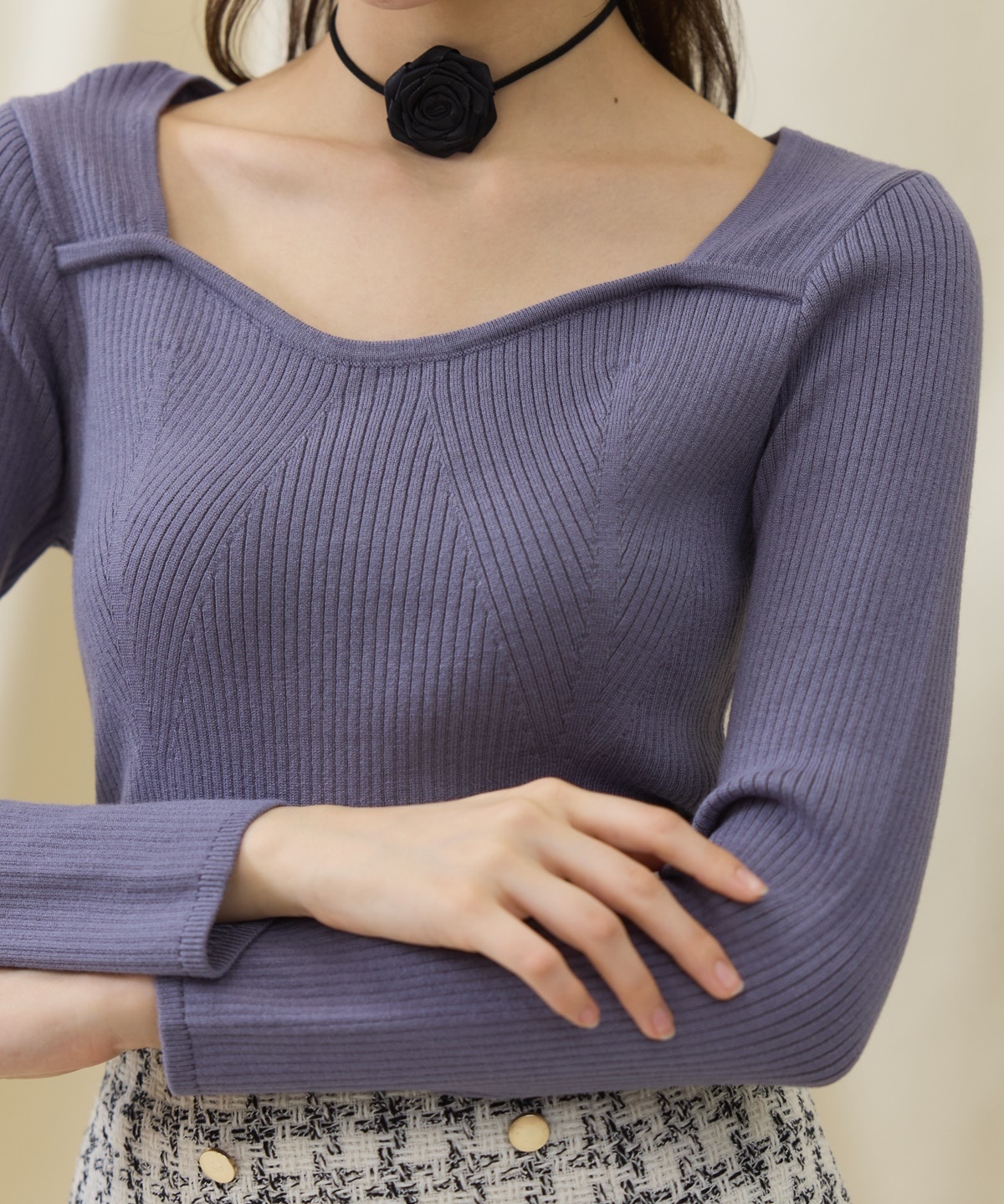 デコルテビスチェリブニットプルオーバー
