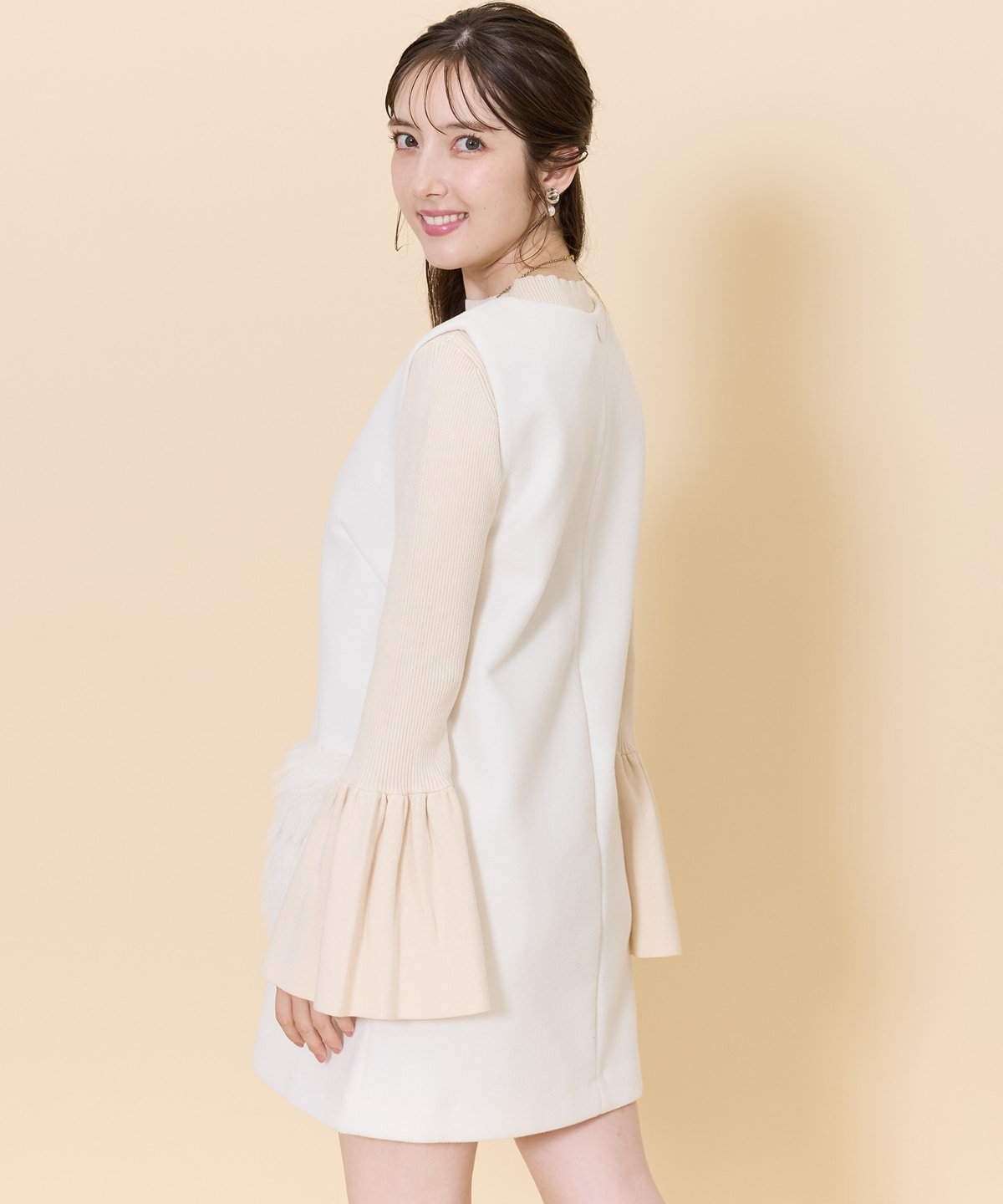 フレアスリーブボトルネックニットプルオーバー