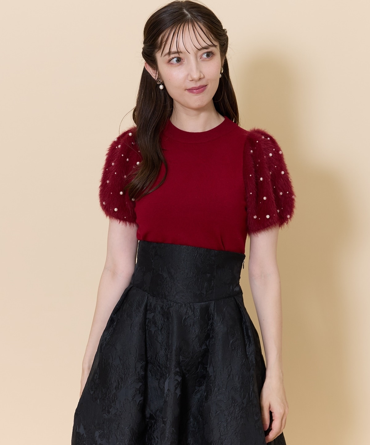 パールフェザースリーブニットプルオーバー