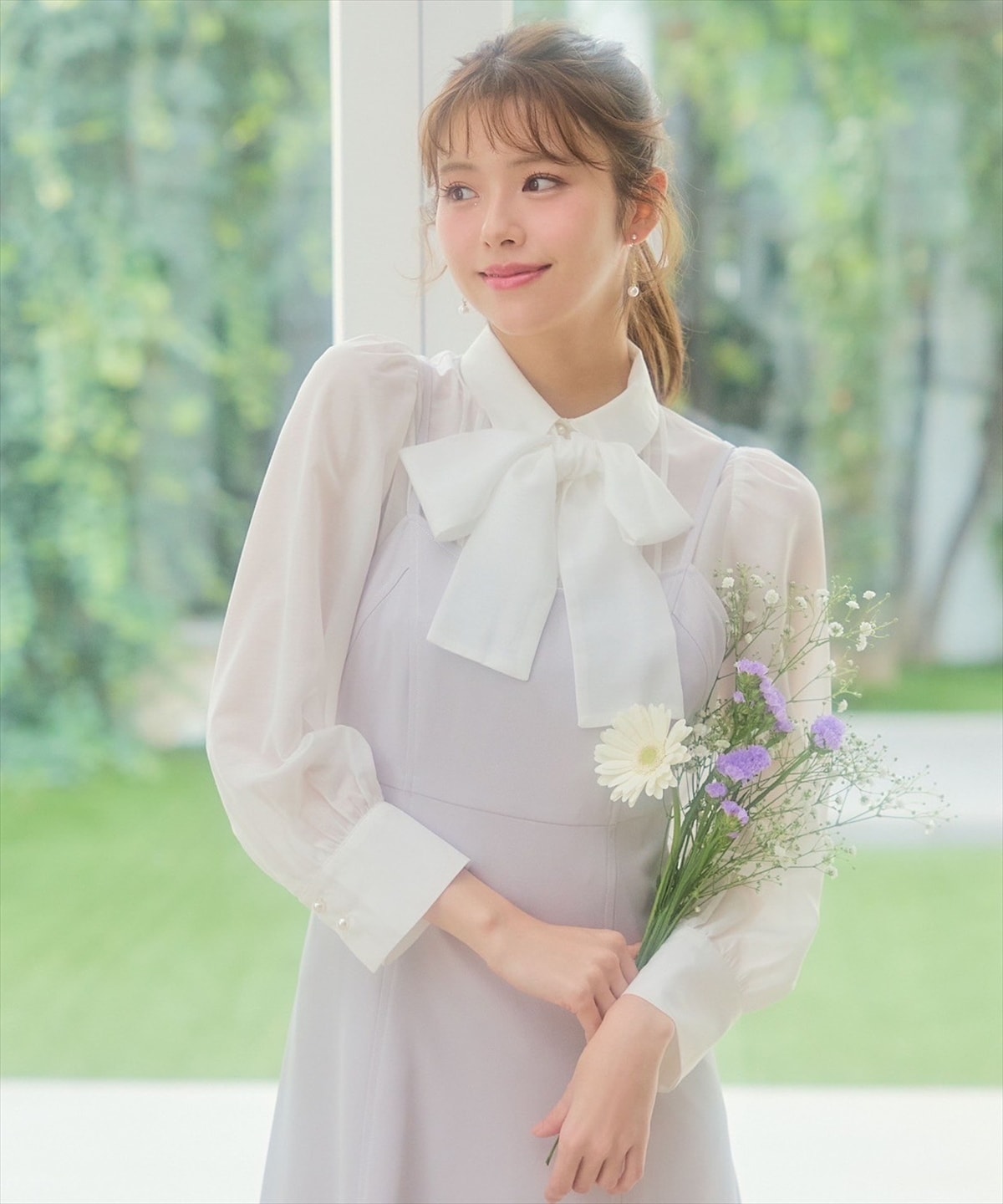 2WAYボウタイブライトシアーシャツレイヤードキャミワンピース