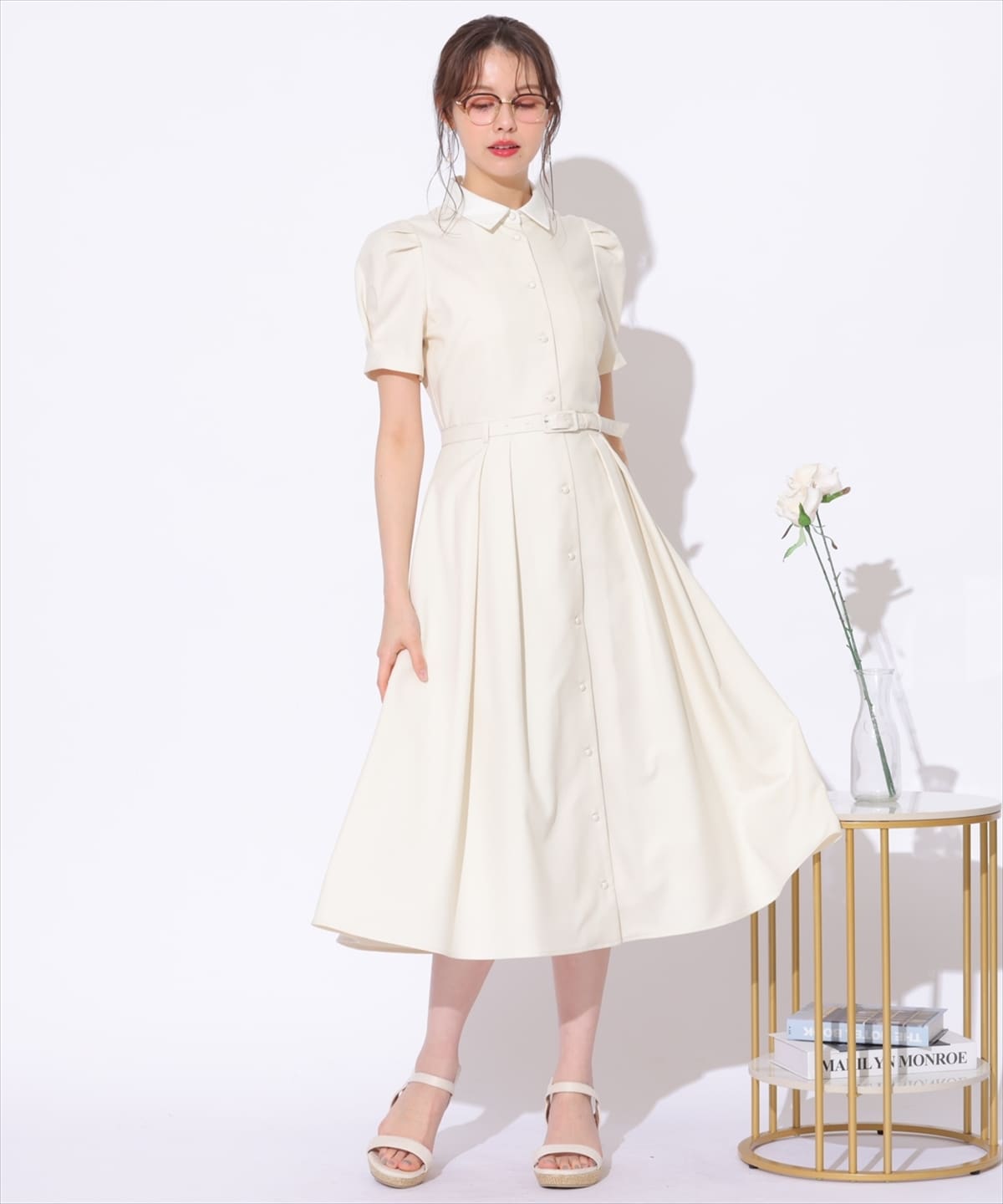 サマーツイードバイカラー衿ハーフスリーブワンピース