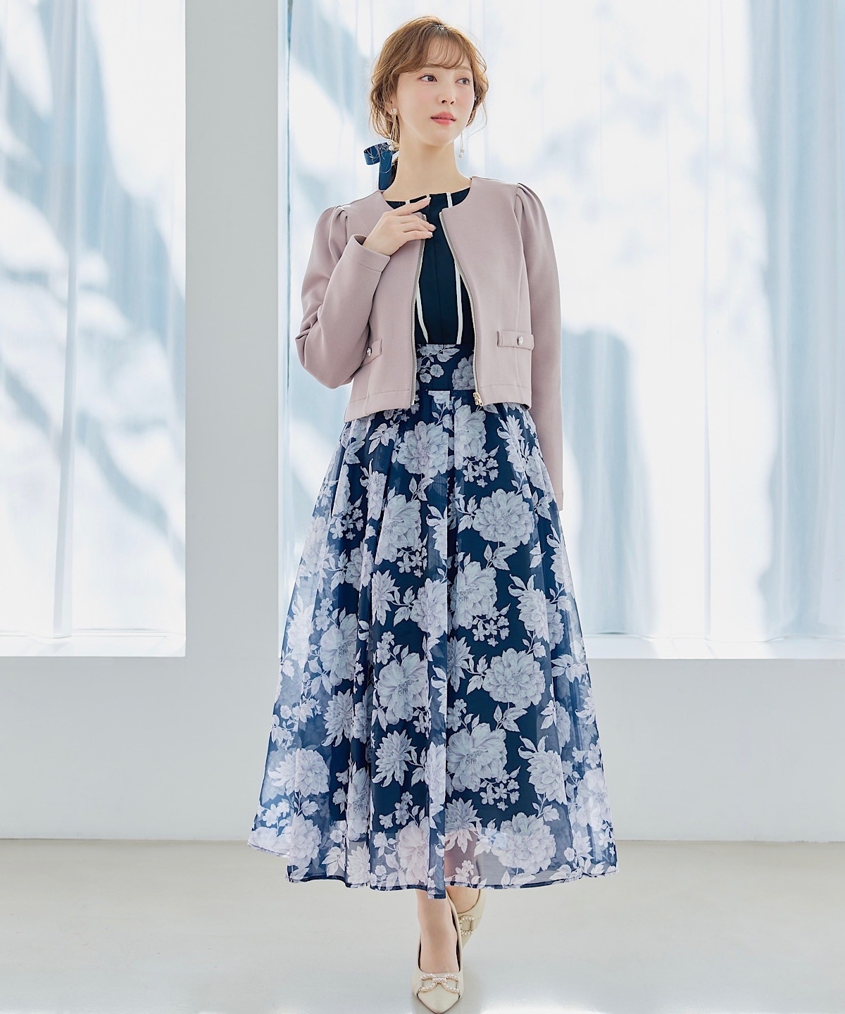 ノーカラーエレガンスポンチジャケット