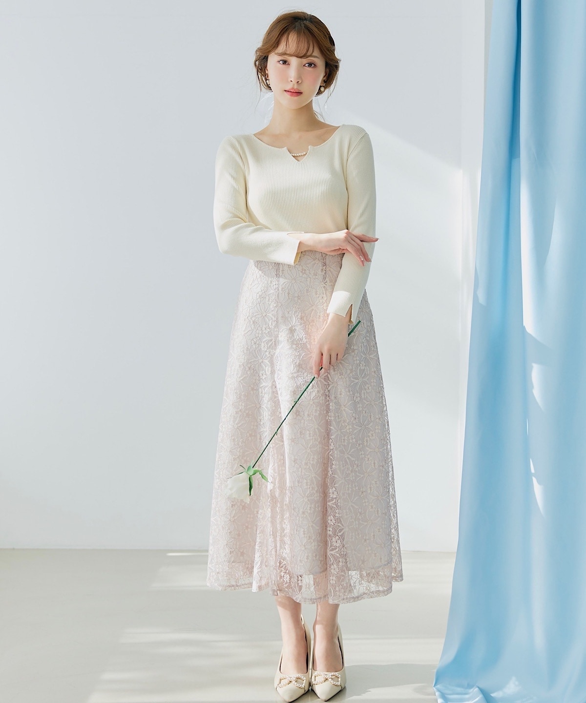 パールキーネックニットプルオーバー