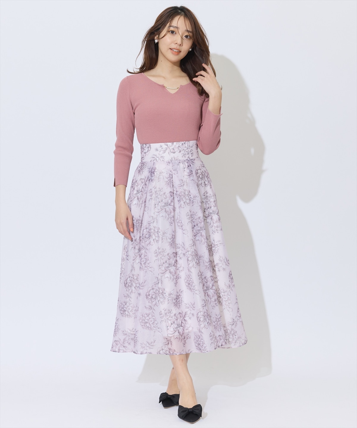 パールキーネックニットプルオーバー