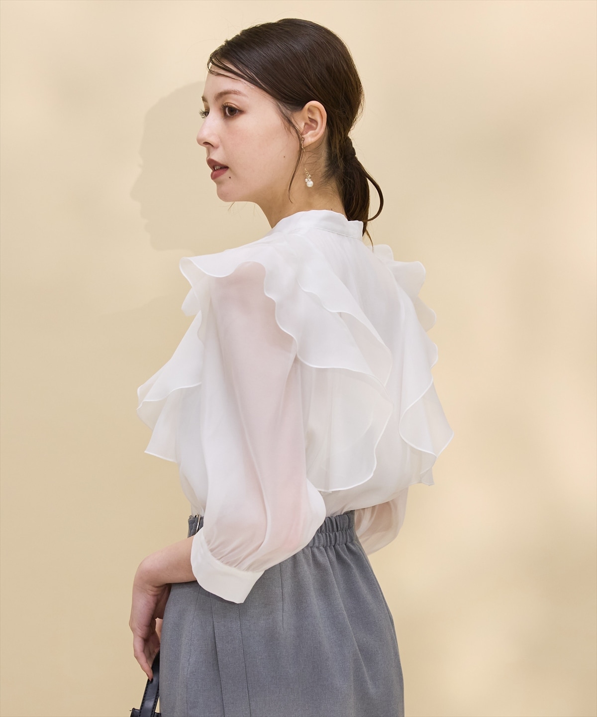 七分袖ボウタイブラウス